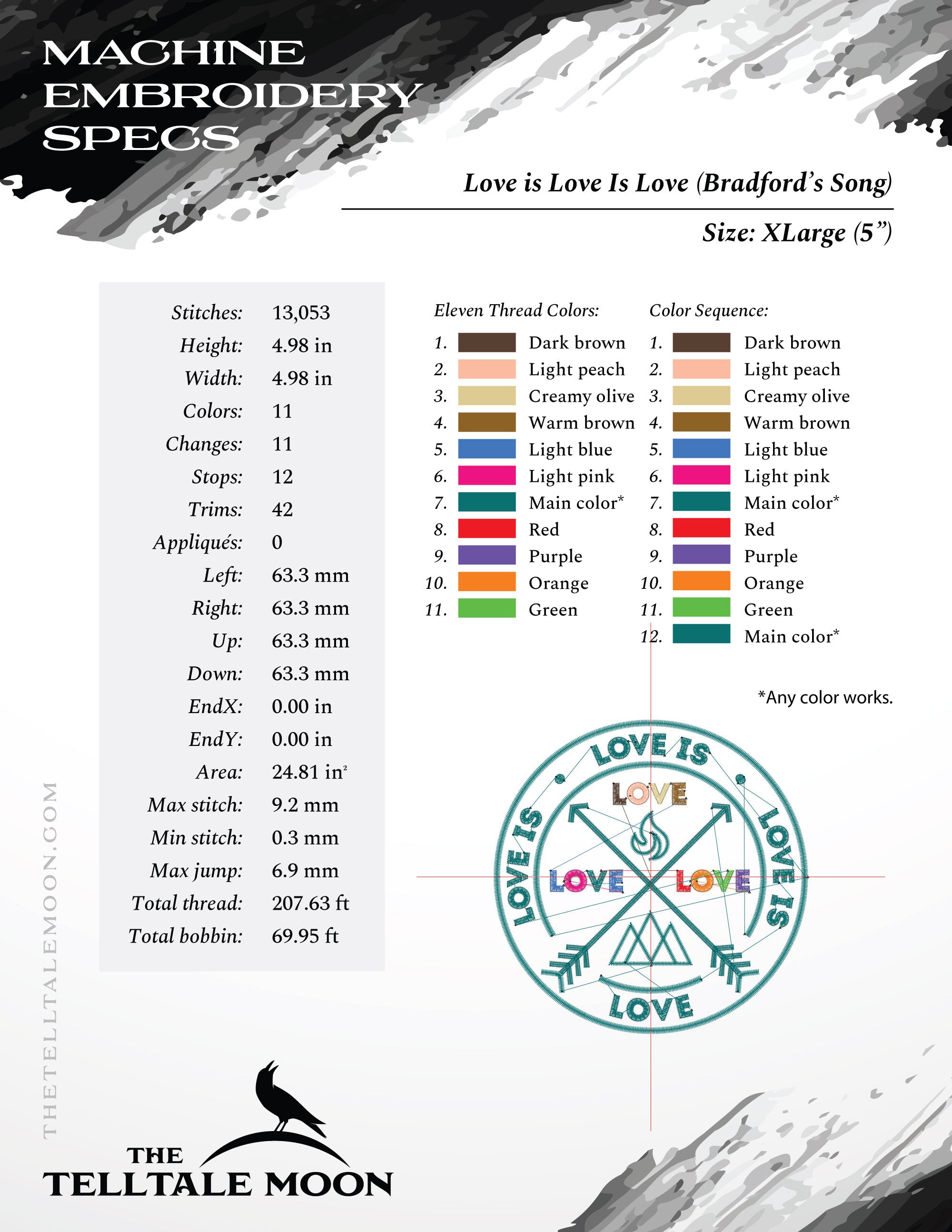 Embroidery Files: "Love is Love is Love" (Bradford's Song) in Seven Sizes Between 3.5 and 7.8 Inches