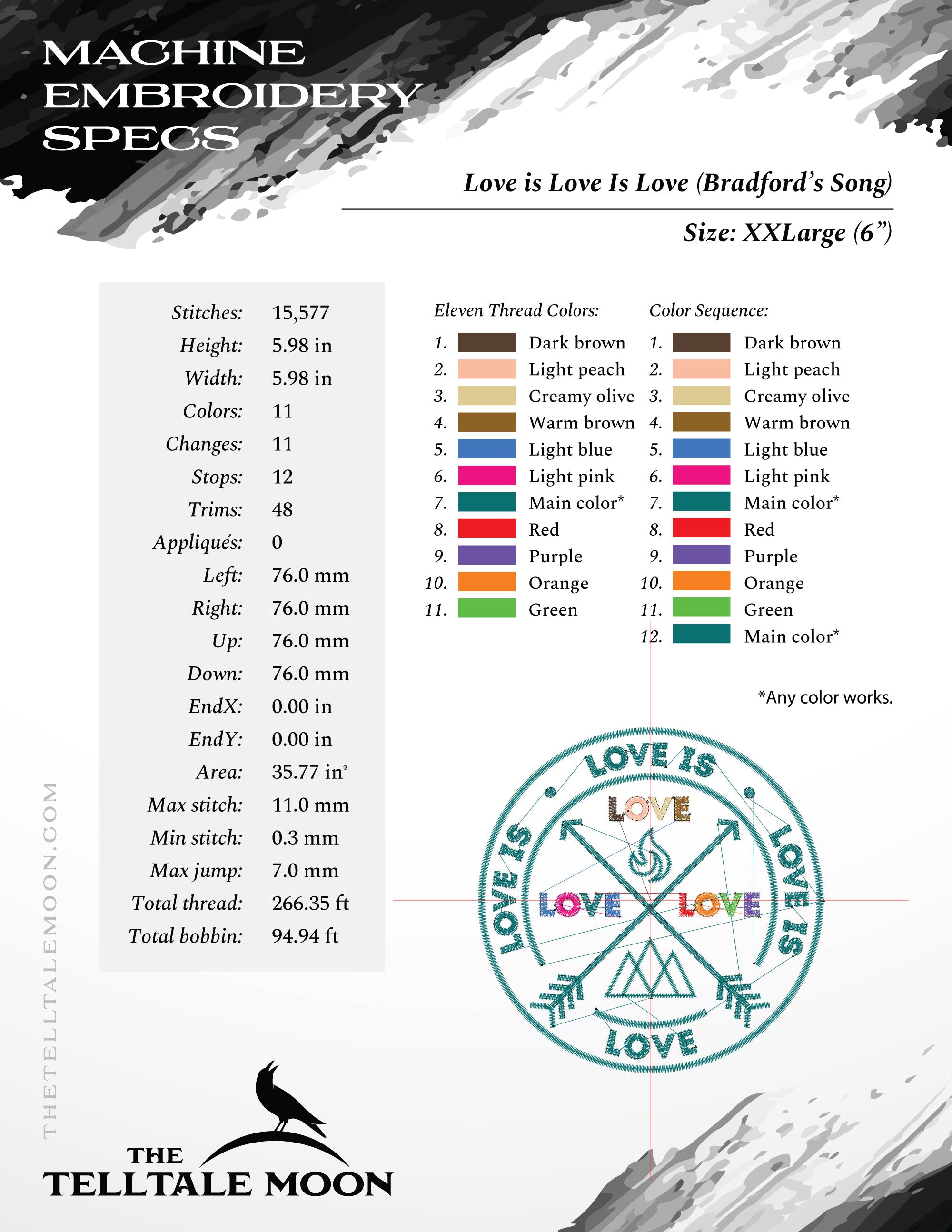 Embroidery Files: "Love is Love is Love" (Bradford's Song) in Seven Sizes Between 3.5 and 7.8 Inches