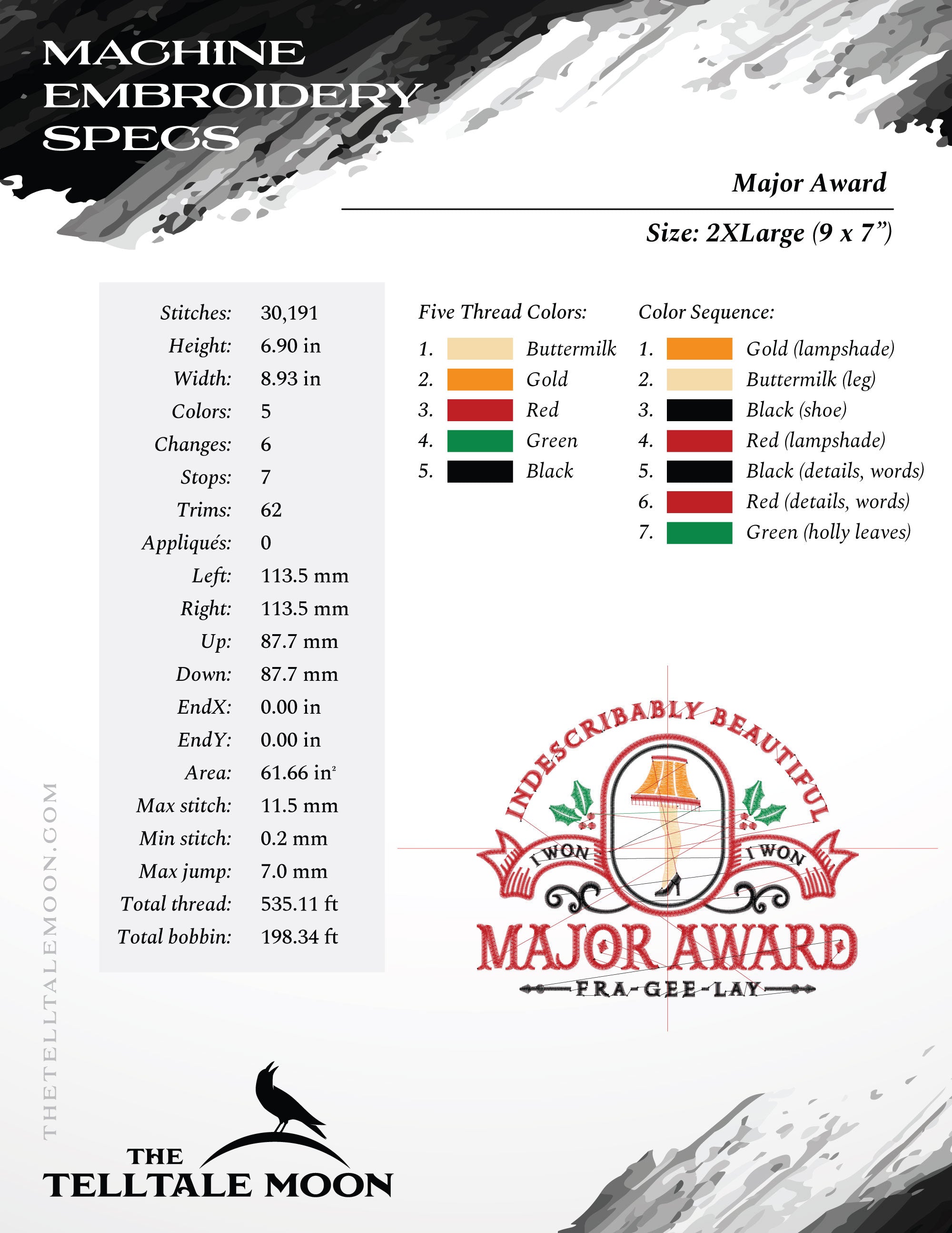 Embroidery: "Major Award" Leg Lamp Sign - Six Sizes 6 to 12 Inches Wide