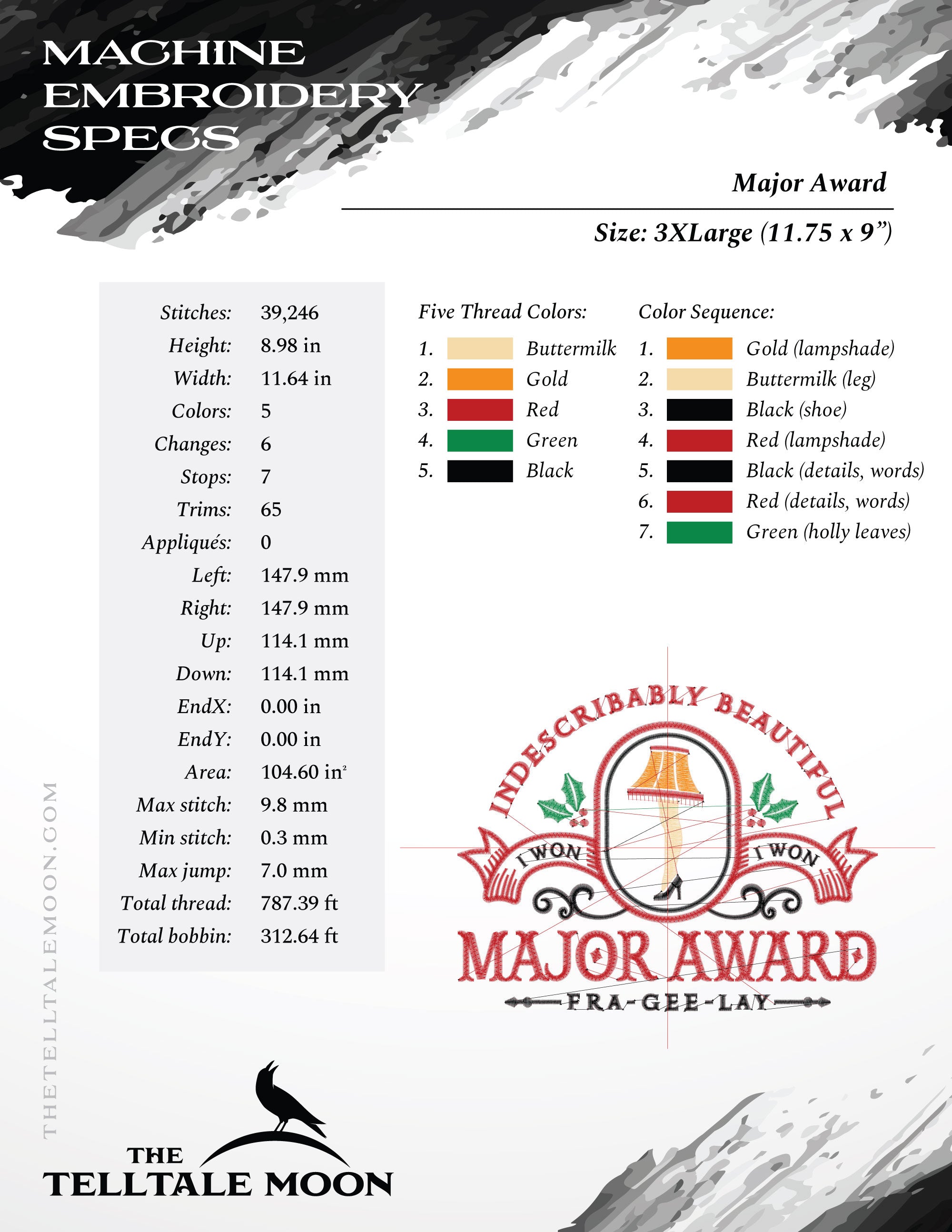 Embroidery: "Major Award" Leg Lamp Sign - Six Sizes 6 to 12 Inches Wide