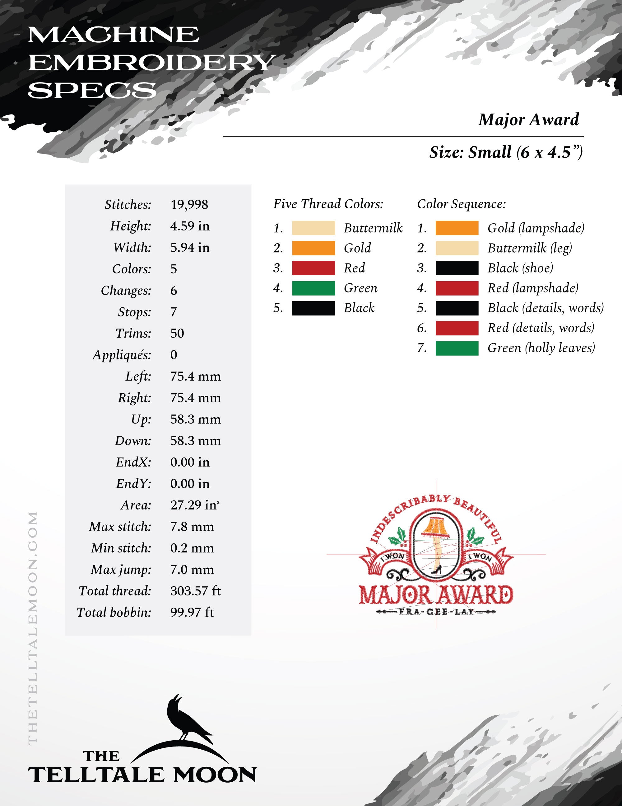 Embroidery: "Major Award" Leg Lamp Sign - Six Sizes 6 to 12 Inches Wide