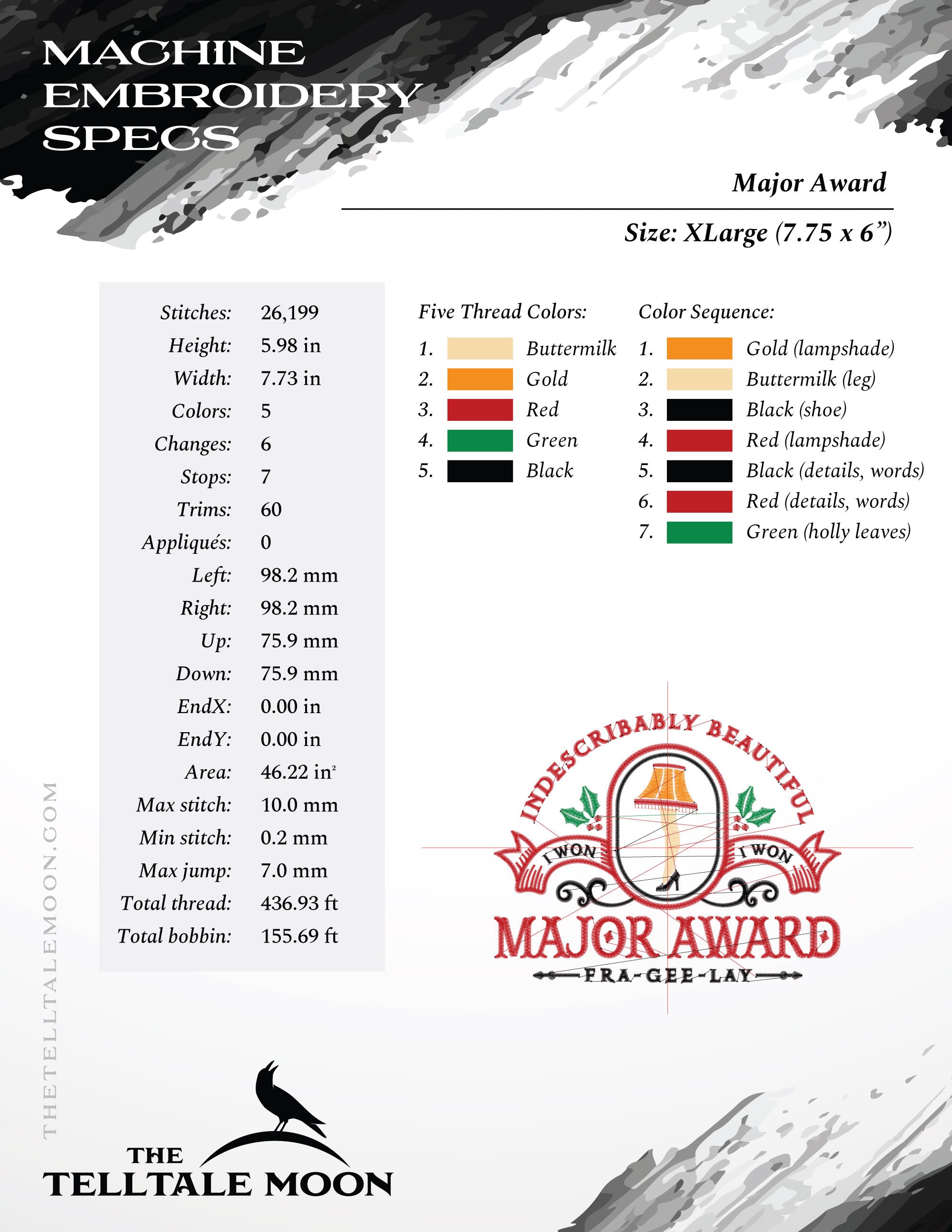 Embroidery: "Major Award" Leg Lamp Sign - Six Sizes 6 to 12 Inches Wide