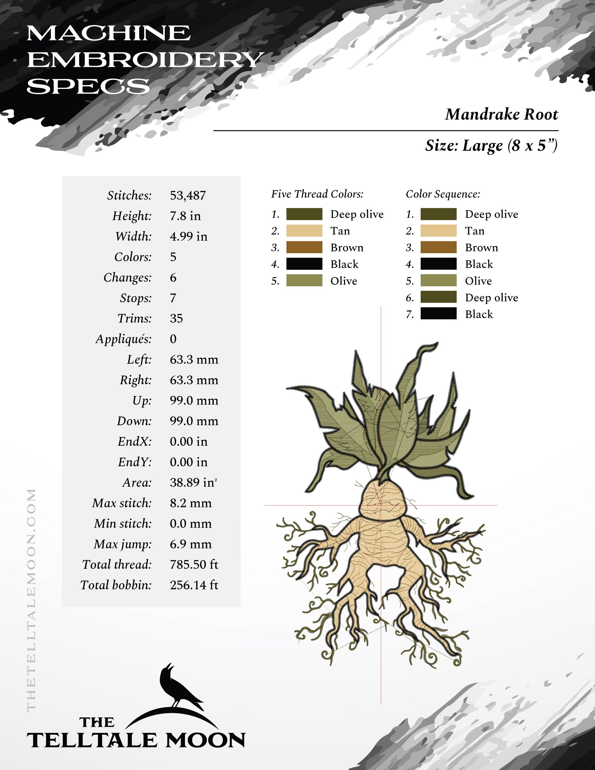 Mandrake Root – Botanical Wizard Embroidery Design – 7 and 8 Inches