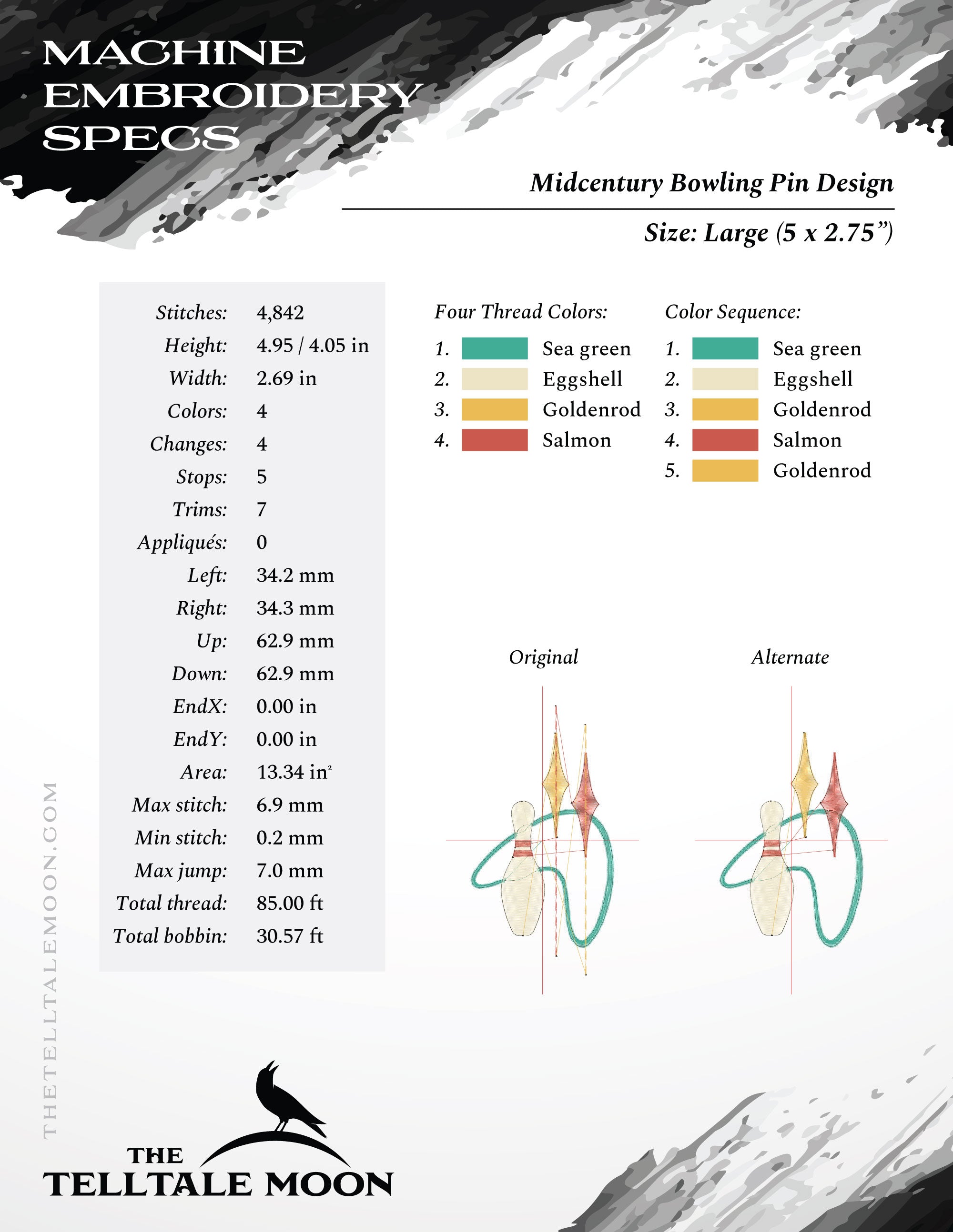 Embroidery: Mid Century Modern Atomic Bowling Design, in Several Sizes