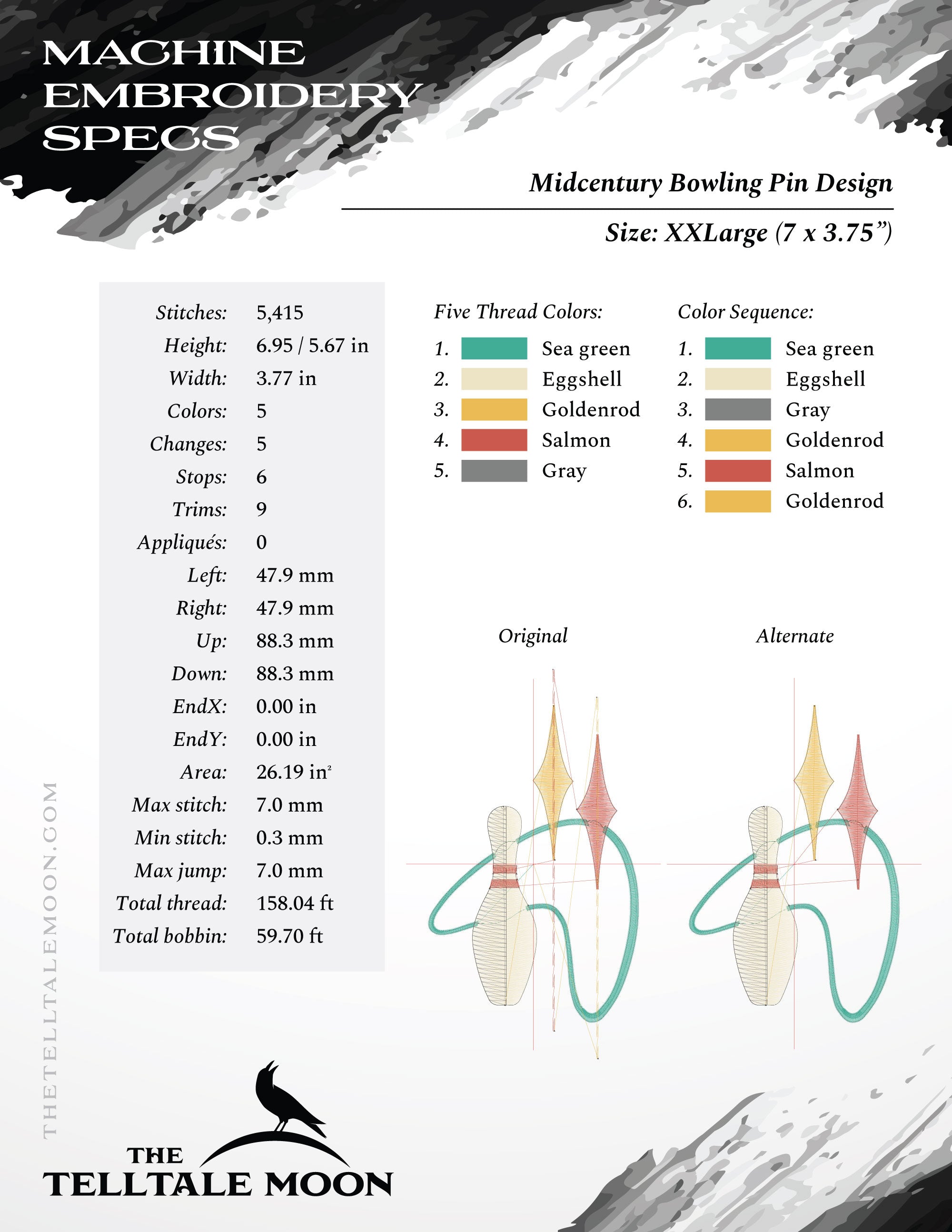 Embroidery: Mid Century Modern Atomic Bowling Design, in Several Sizes
