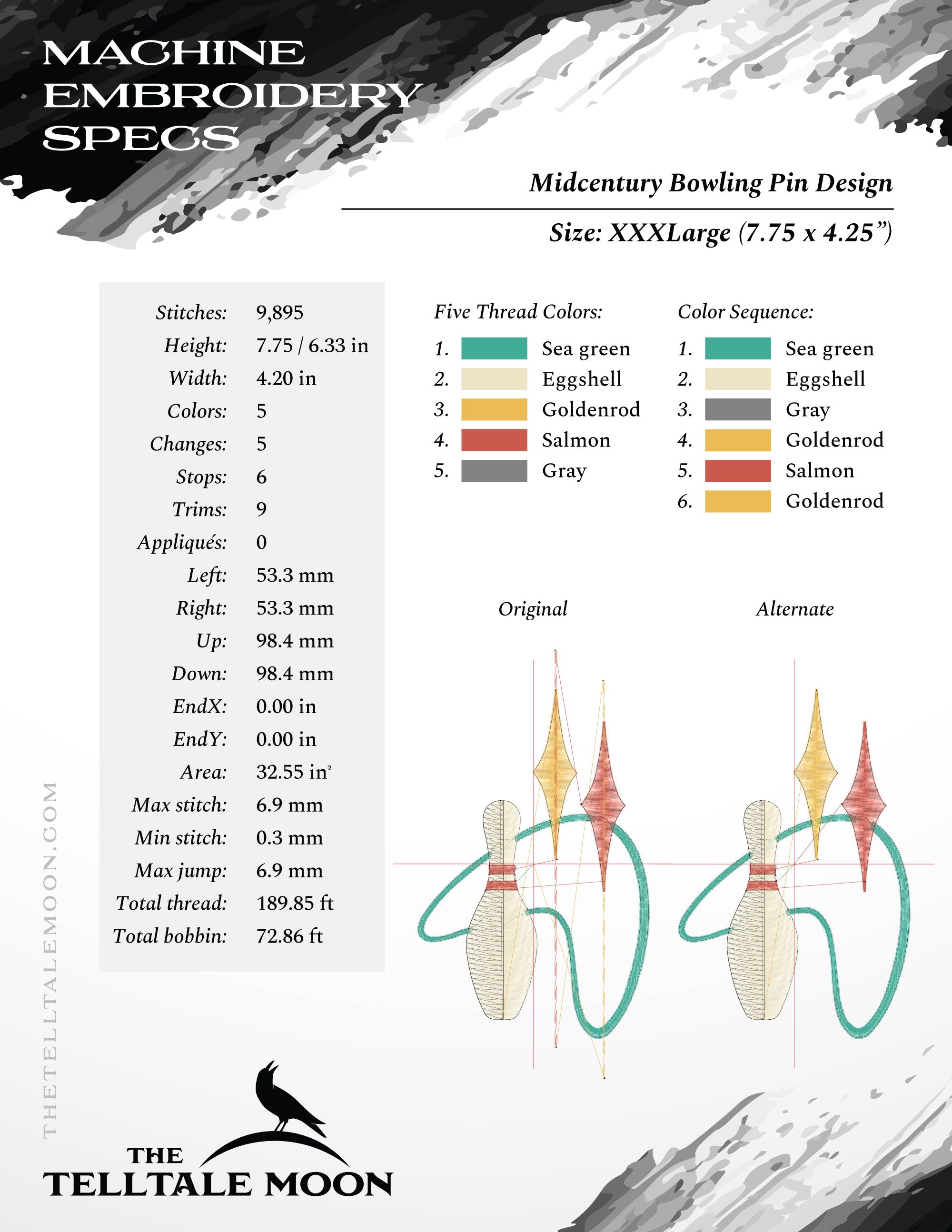 Embroidery: Mid Century Modern Atomic Bowling Design, in Several Sizes