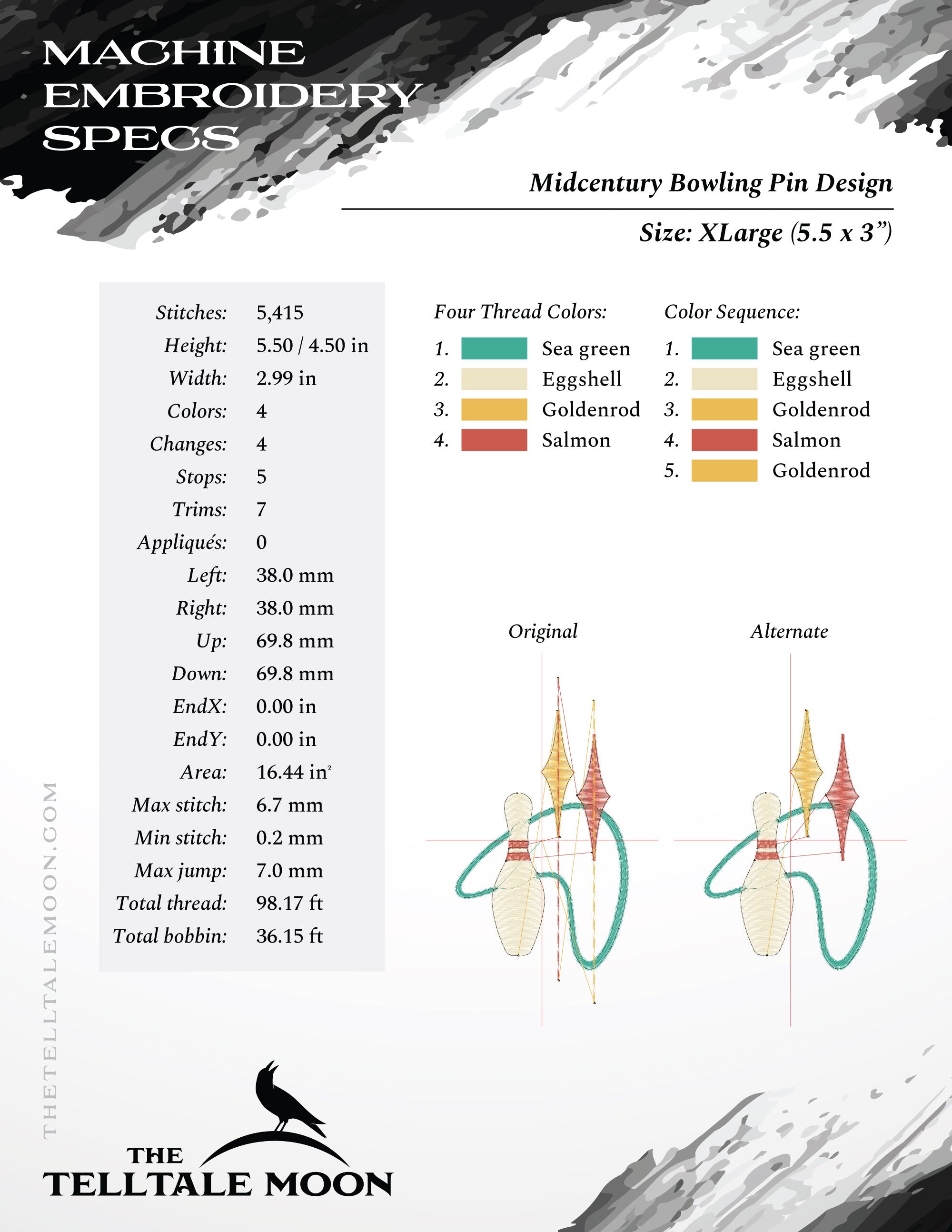 Embroidery: Mid Century Modern Atomic Bowling Design, in Several Sizes