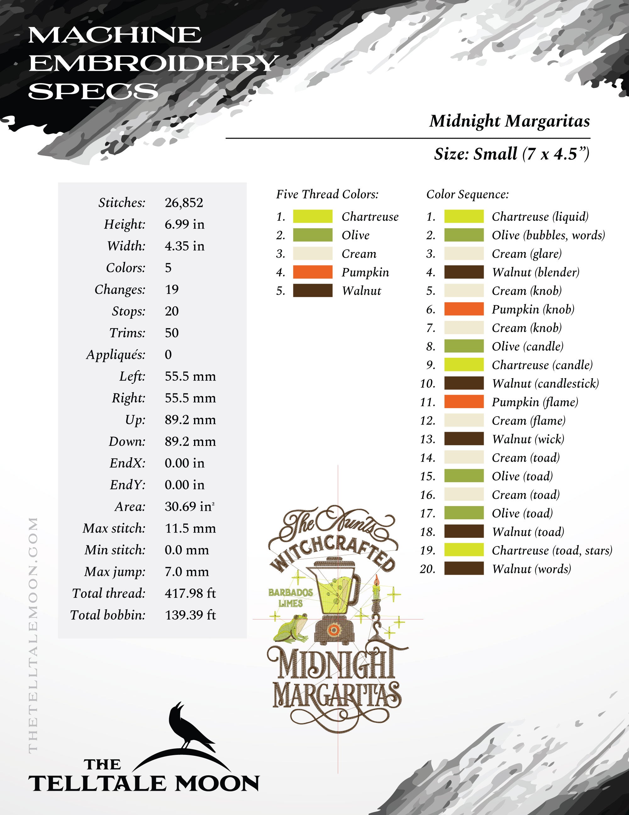 Embroidery: Midnight Margaritas in Three Sizes Between 7 and 9 Inches Tall