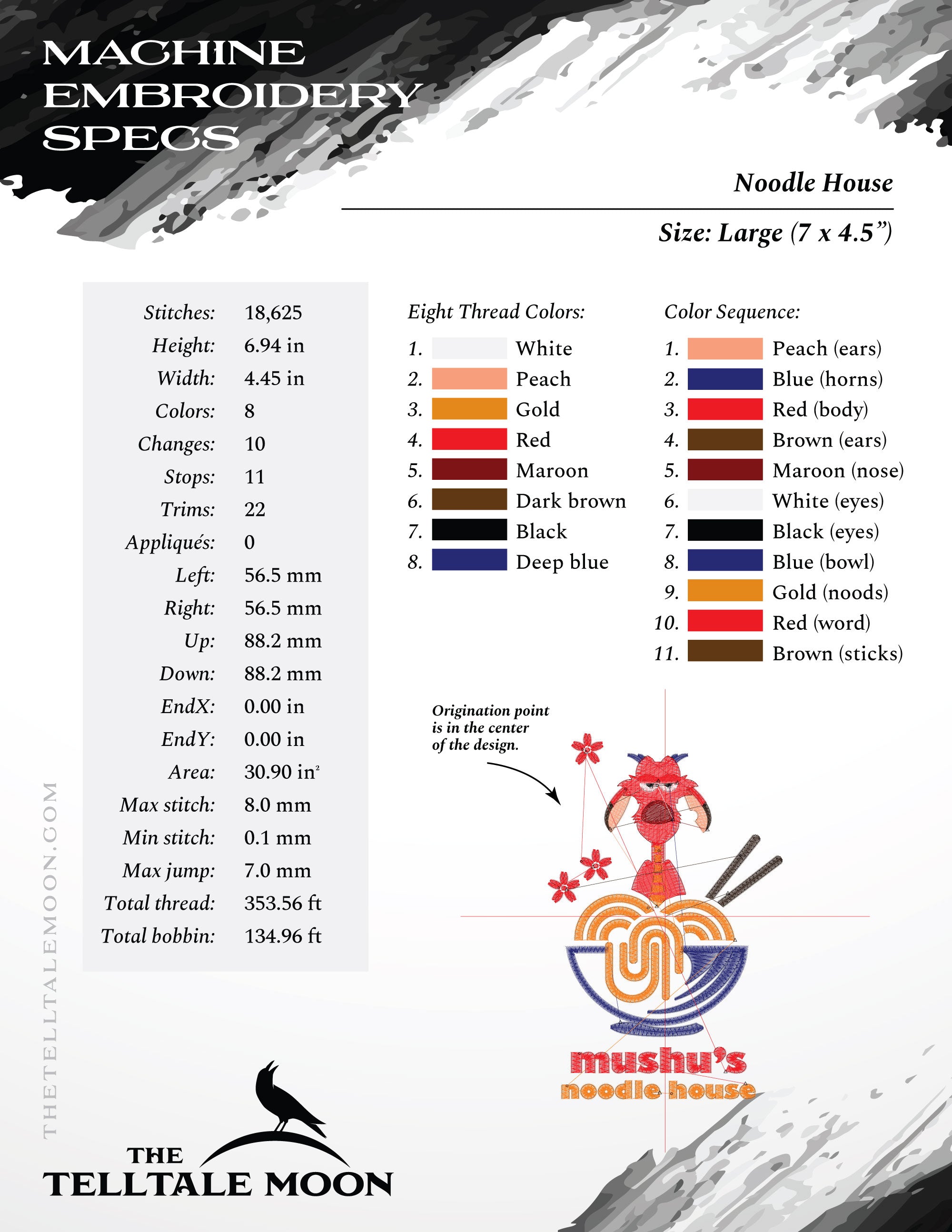 Embroidery: Fun "Noodle House" Design - Pocket Version, Plus Sizes 5 to 10 Inches Tall