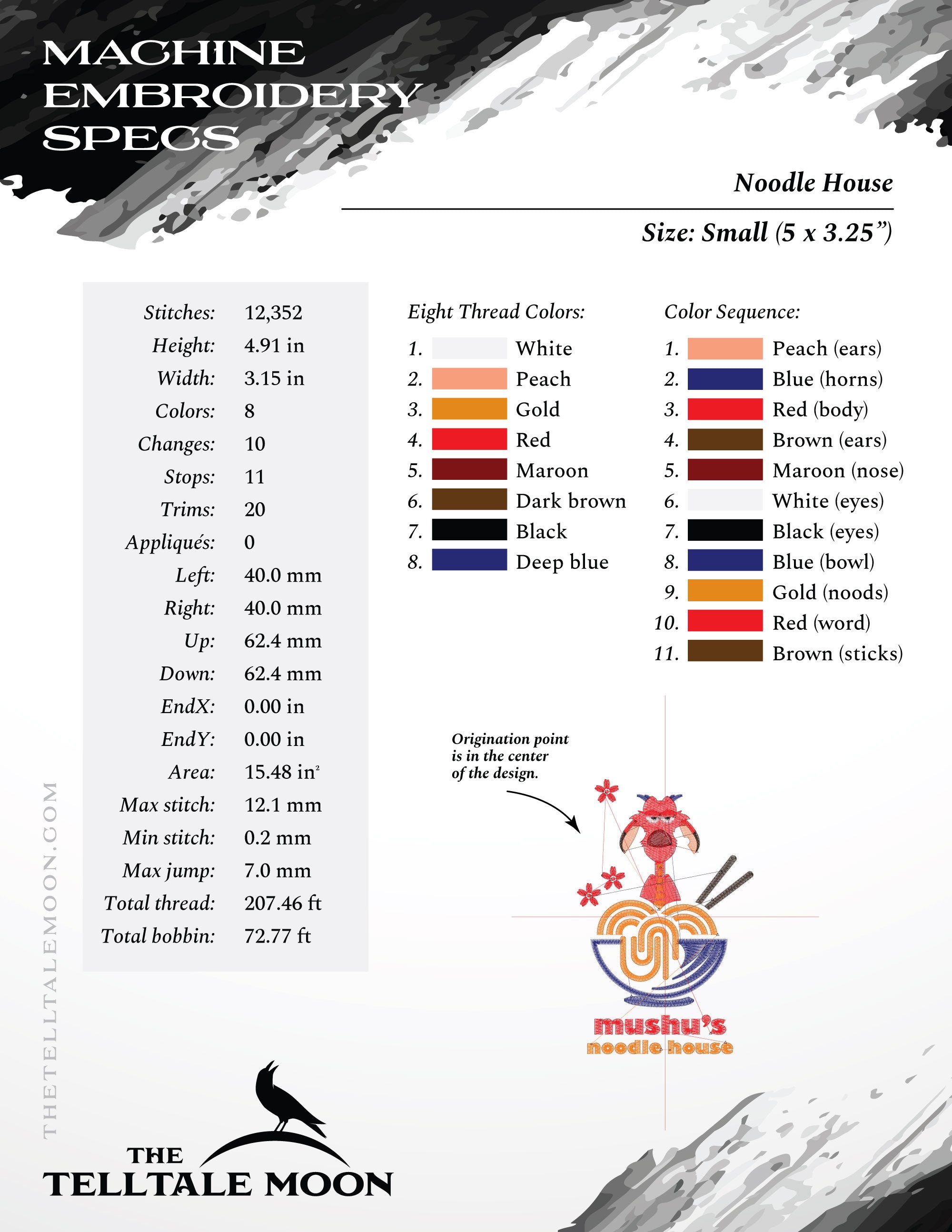 Embroidery: Fun "Noodle House" Design - Pocket Version, Plus Sizes 5 to 10 Inches Tall