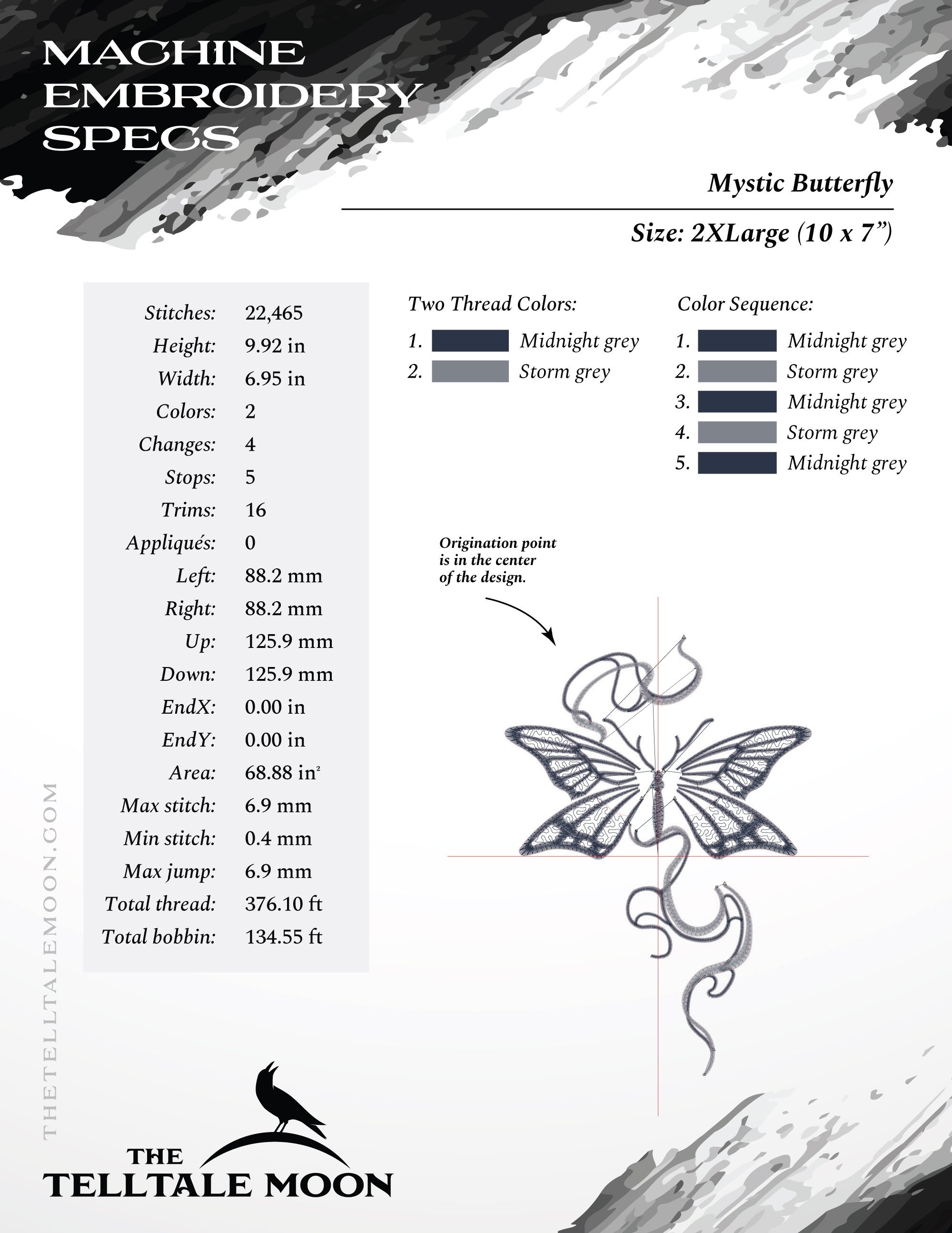 Embroidery: Mystic Butterfly Design - 4, 5, 6, 7, 8, 9, 10 Inches Tall