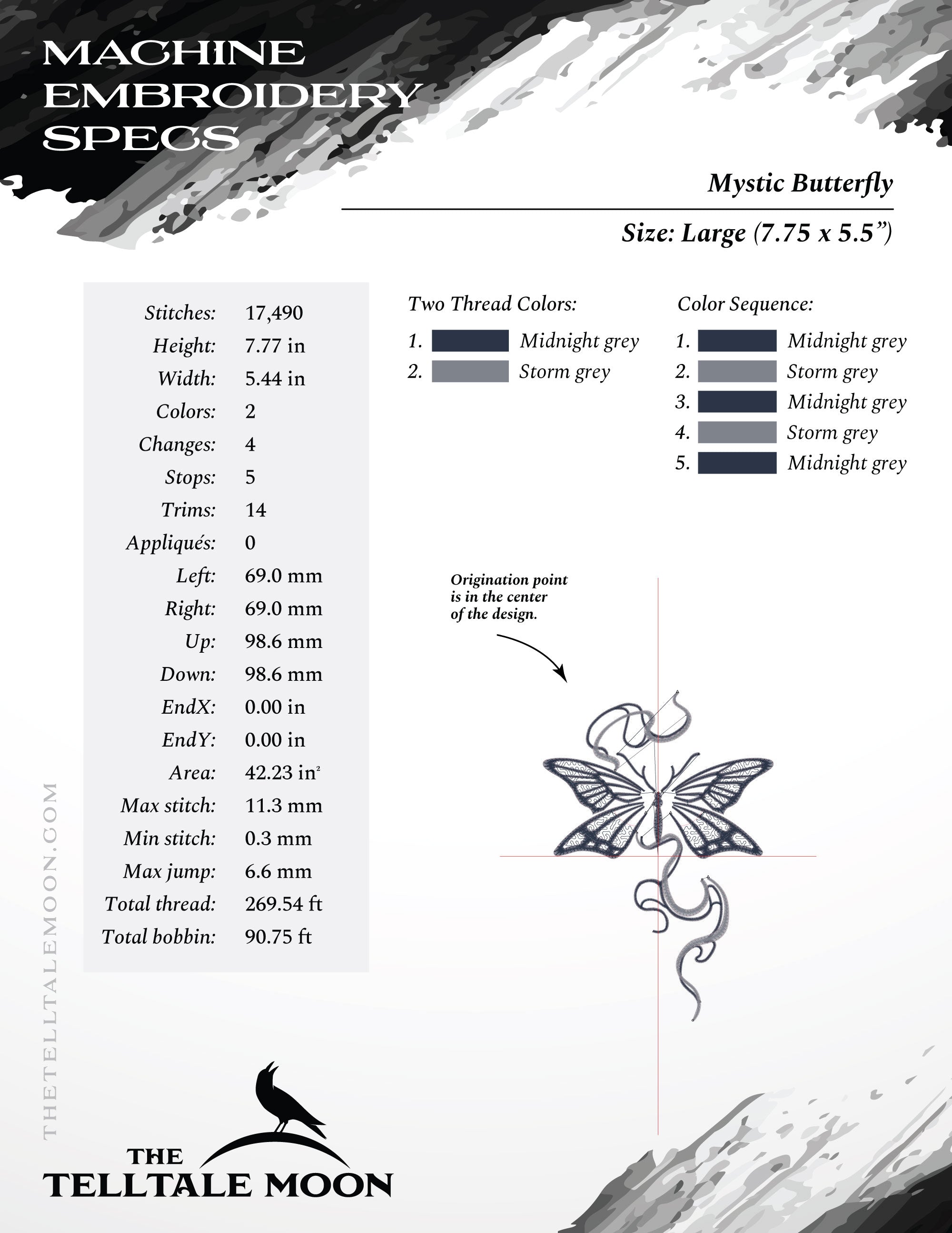 Embroidery: Mystic Butterfly Design - 4, 5, 6, 7, 8, 9, 10 Inches Tall