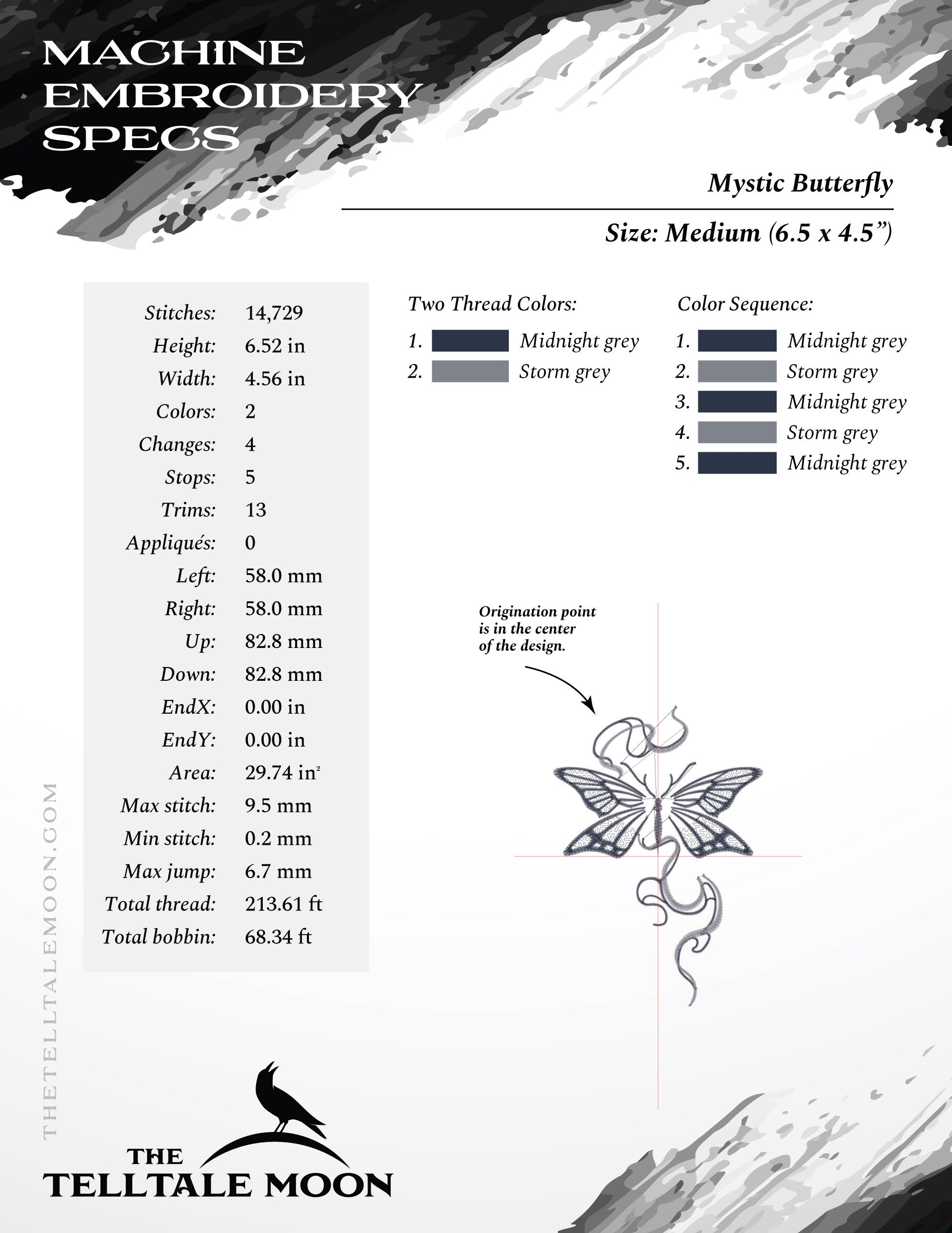 Embroidery: Mystic Butterfly Design - 4, 5, 6, 7, 8, 9, 10 Inches Tall