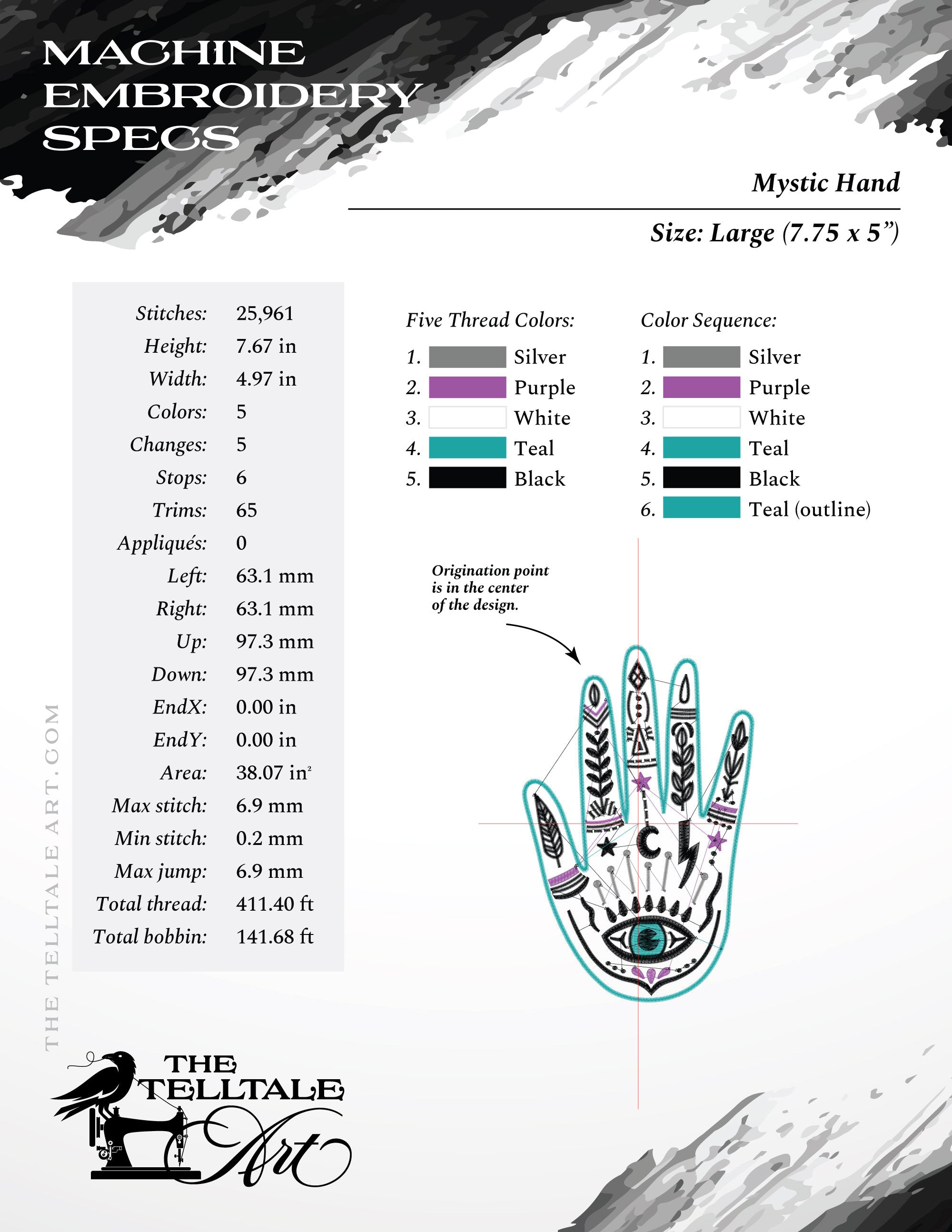 Folk Magic Palmistry Hand Embroidery Design – Mystic Hand – 6 to 8 Inches