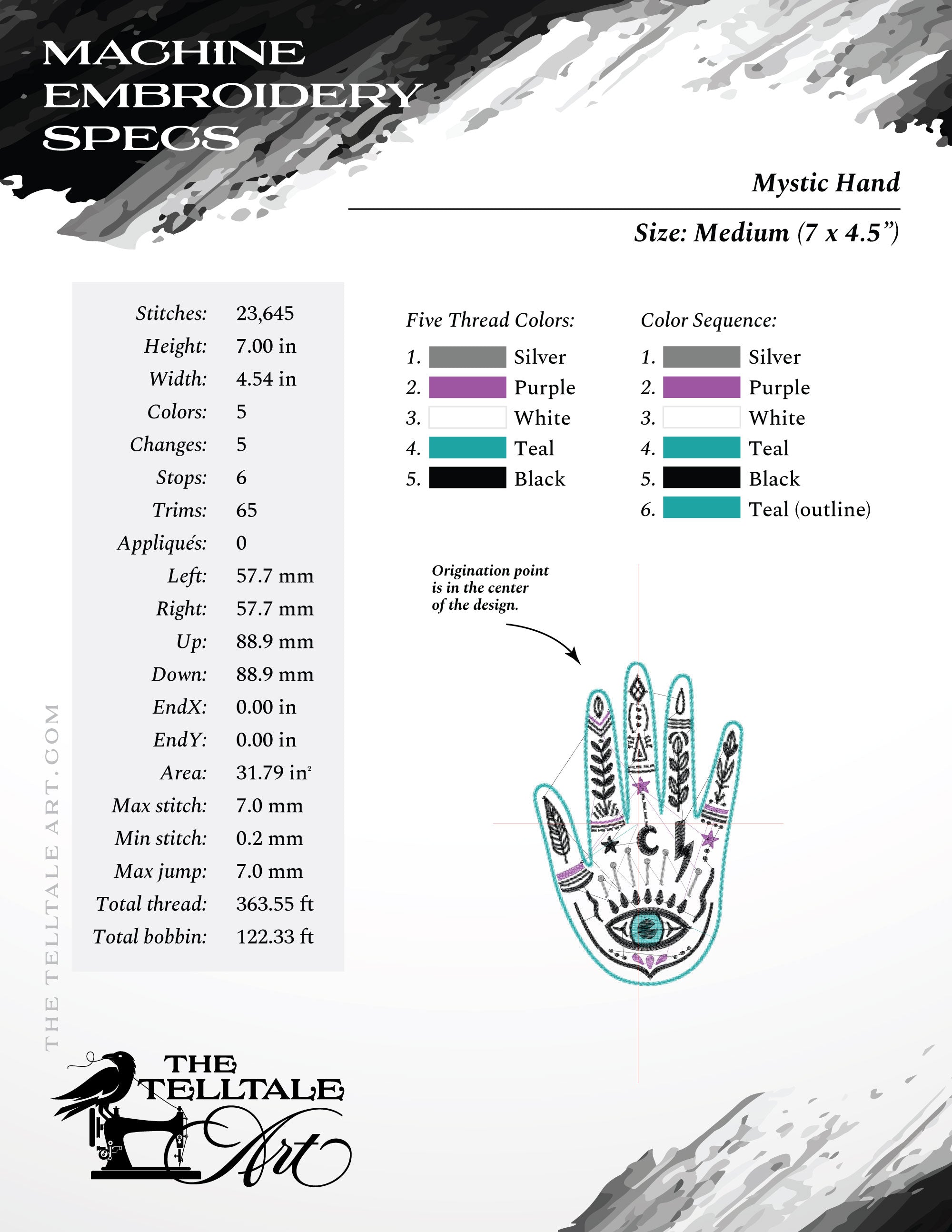Folk Magic Palmistry Hand Embroidery Design – Mystic Hand – 6 to 8 Inches