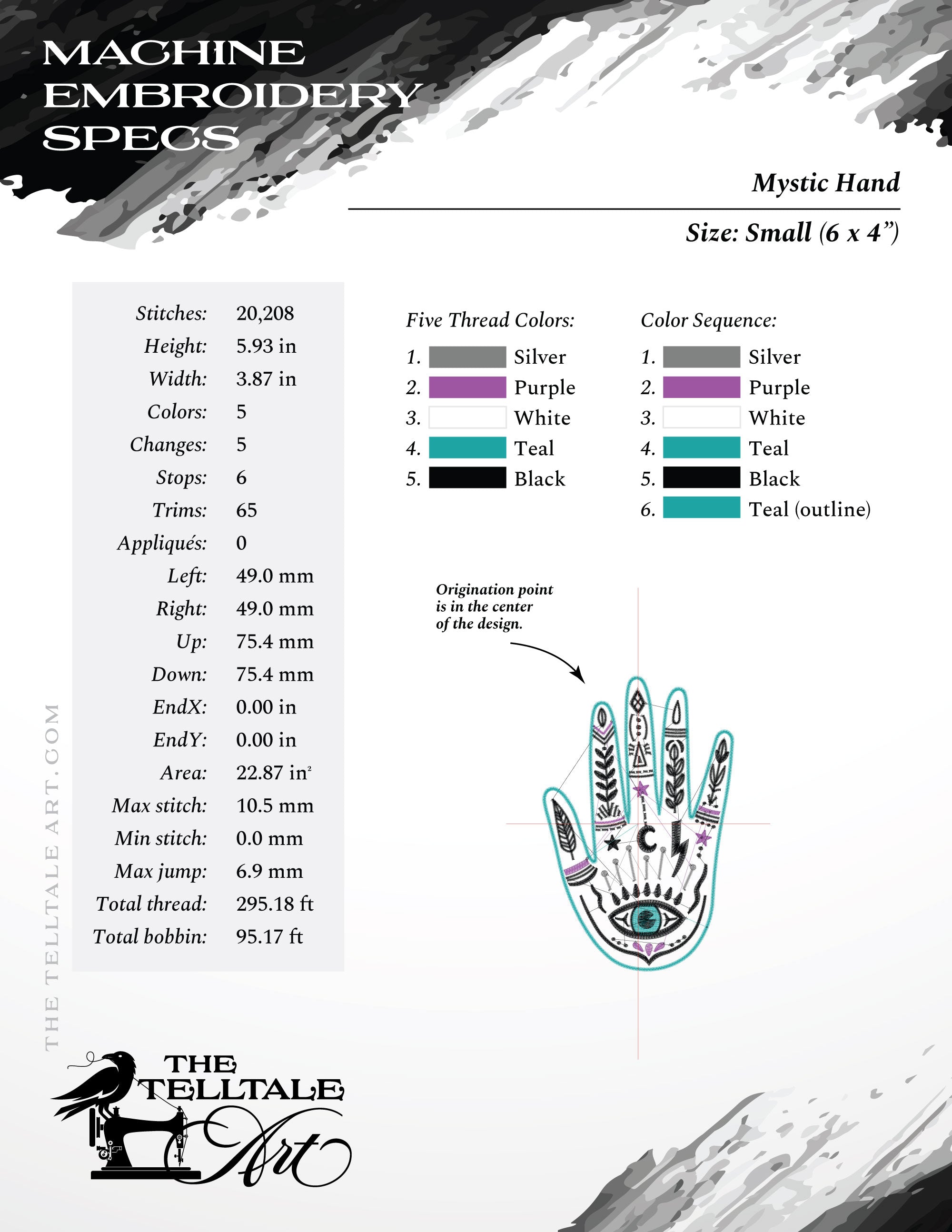 Folk Magic Palmistry Hand Embroidery Design – Mystic Hand – 6 to 8 Inches