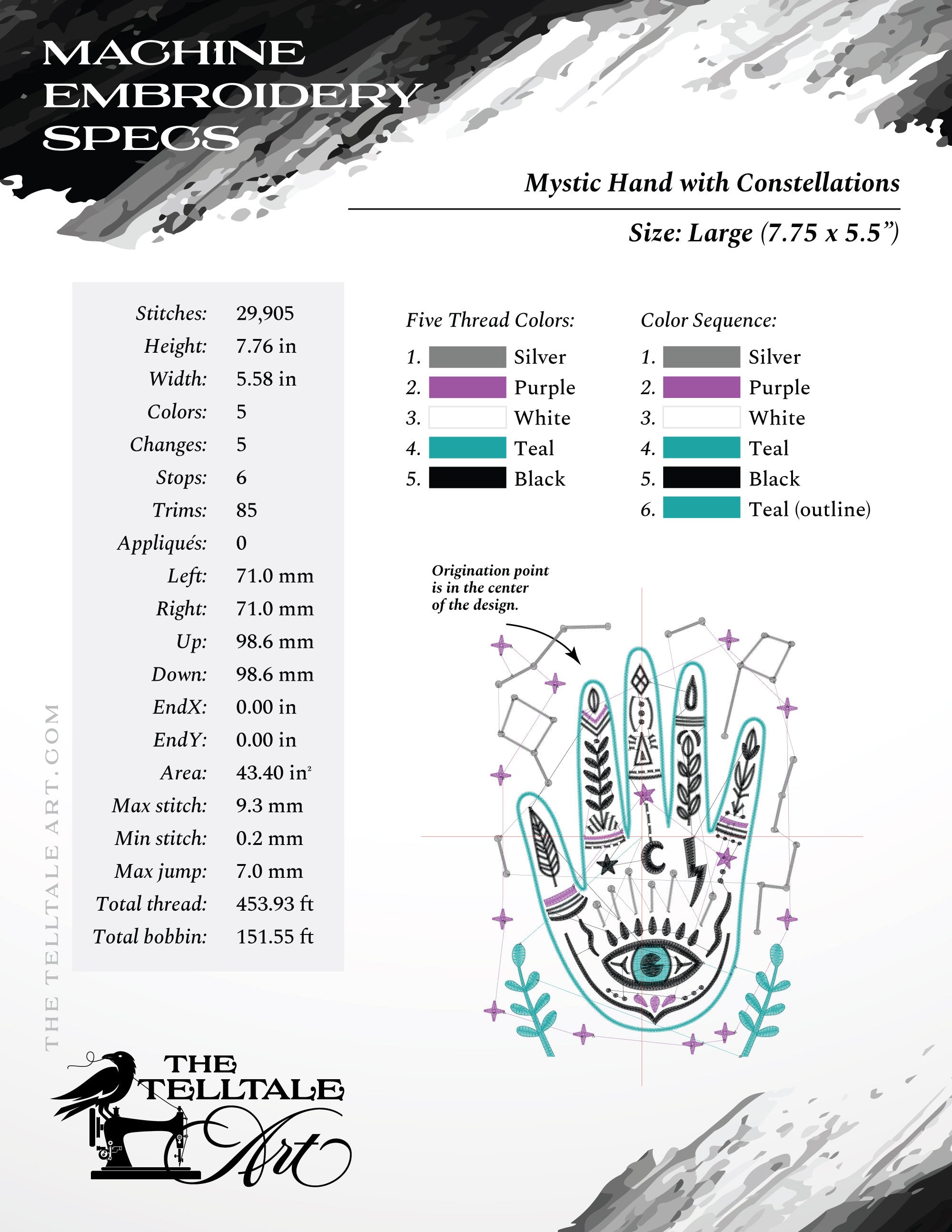 Folk Magic Palmistry Hand Embroidery Design – Mystic Hand – 6 to 8 Inches