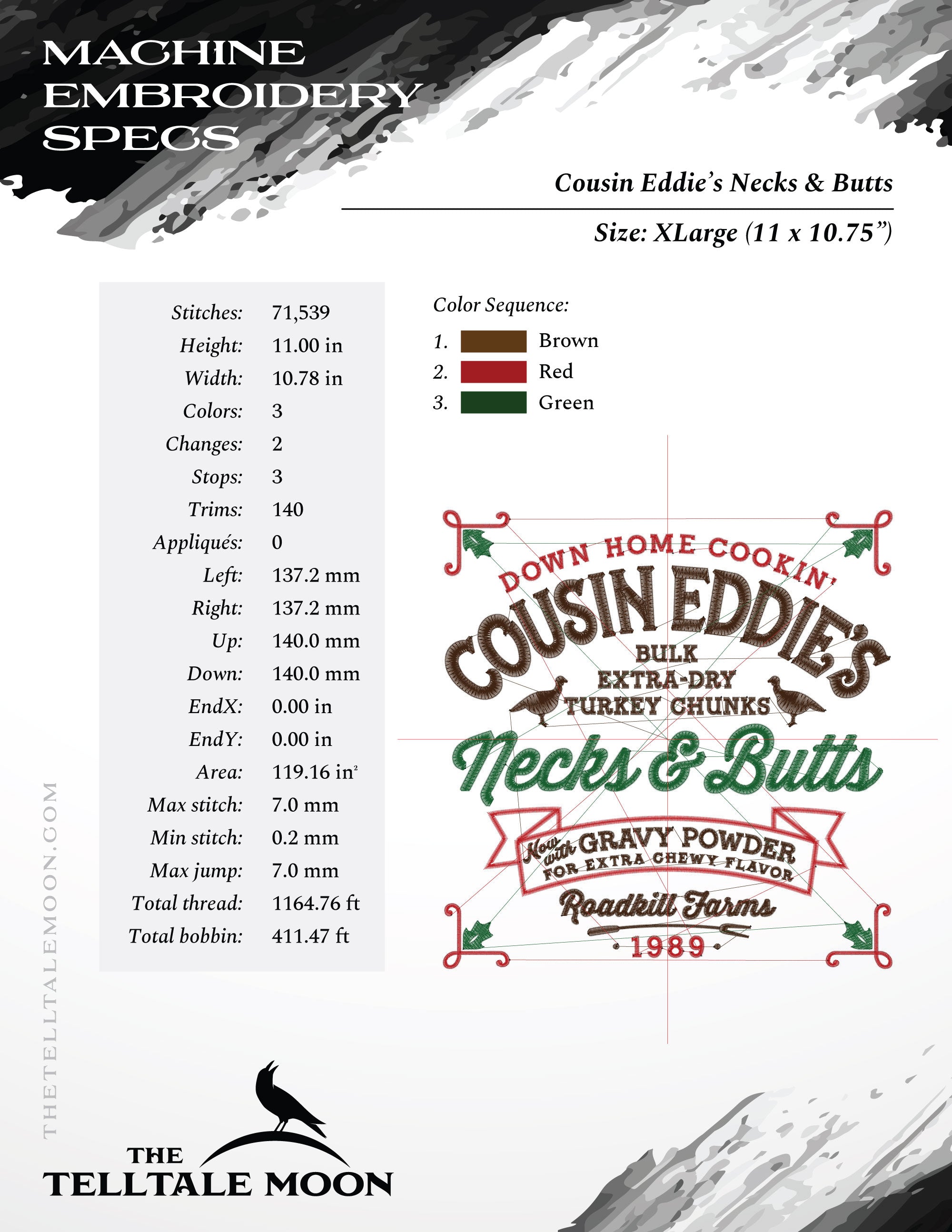 Embroidery Files: "Cousin Eddie's Necks & Butts" Humor - 7, 7.75, and 11 Inches - Three Thread Colors