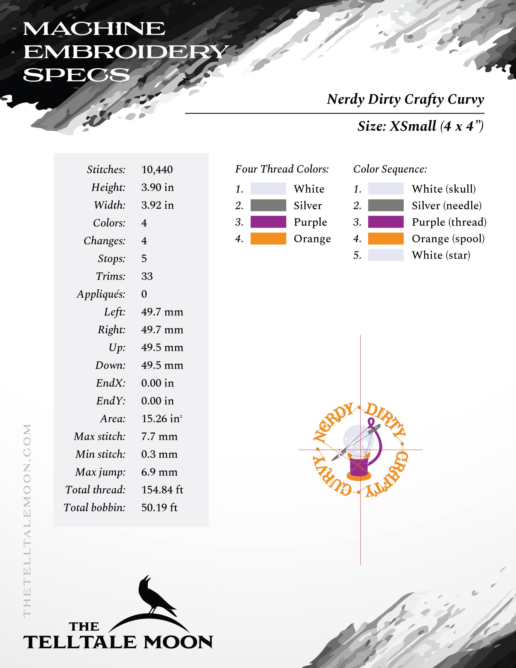 Embroidery: "Nerdy Dirty Crafty Curvy" Thread Spool Design - 4, 5, 6, 7.75, and 9 Inches