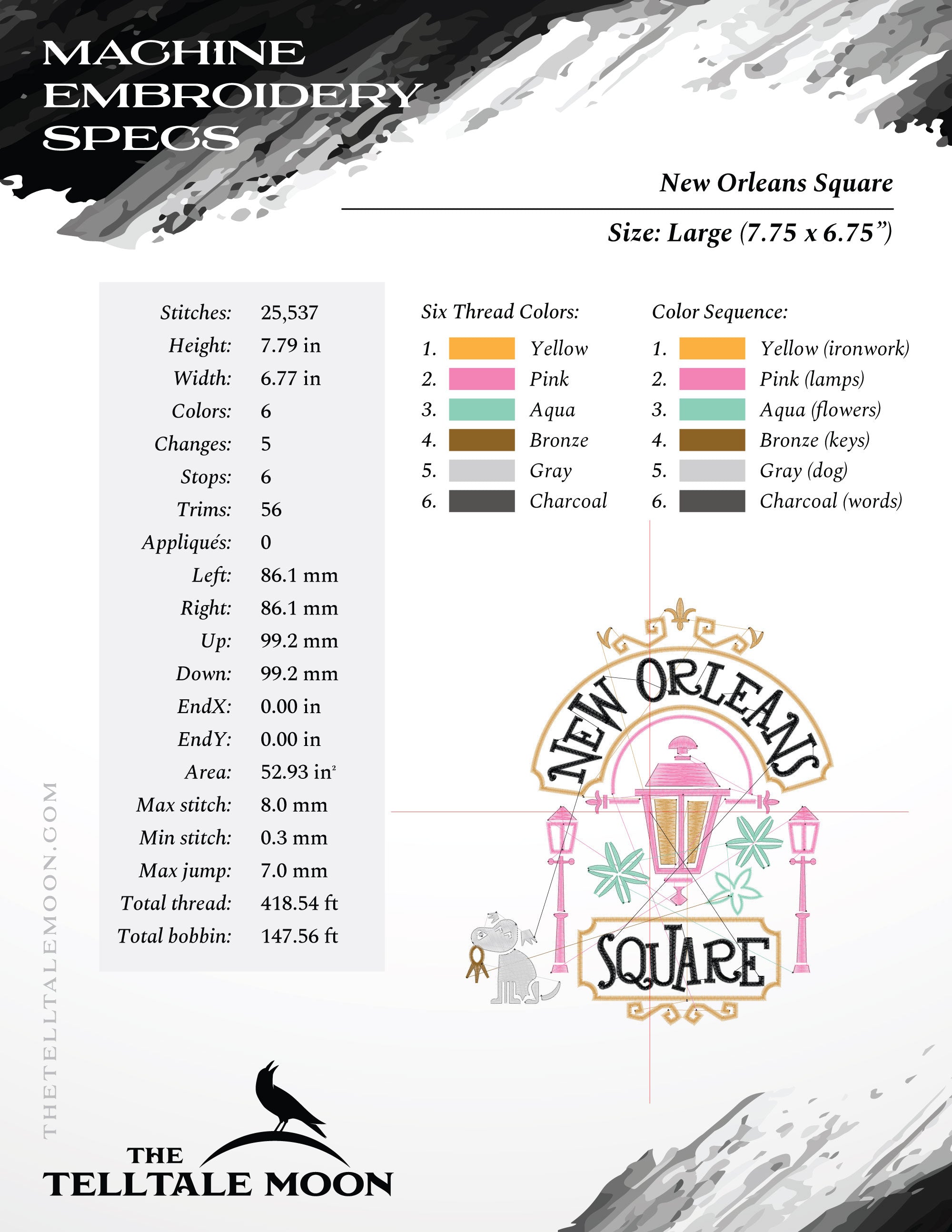 Embroidery: "New Orleans Square" Cute Design Inspired by Magic Kingdom & Pirates of Caribbean - Several Sizes and Formats