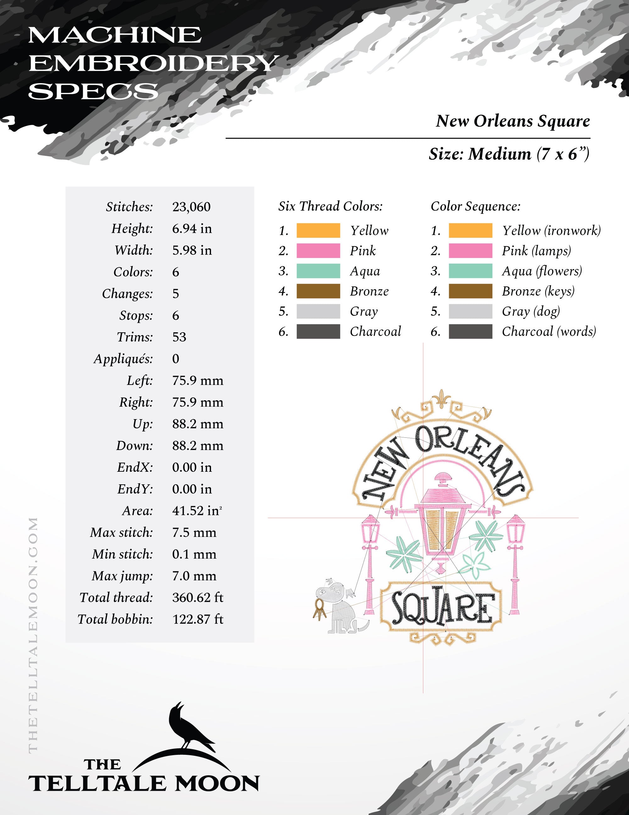 Embroidery: "New Orleans Square" Cute Design Inspired by Magic Kingdom & Pirates of Caribbean - Several Sizes and Formats