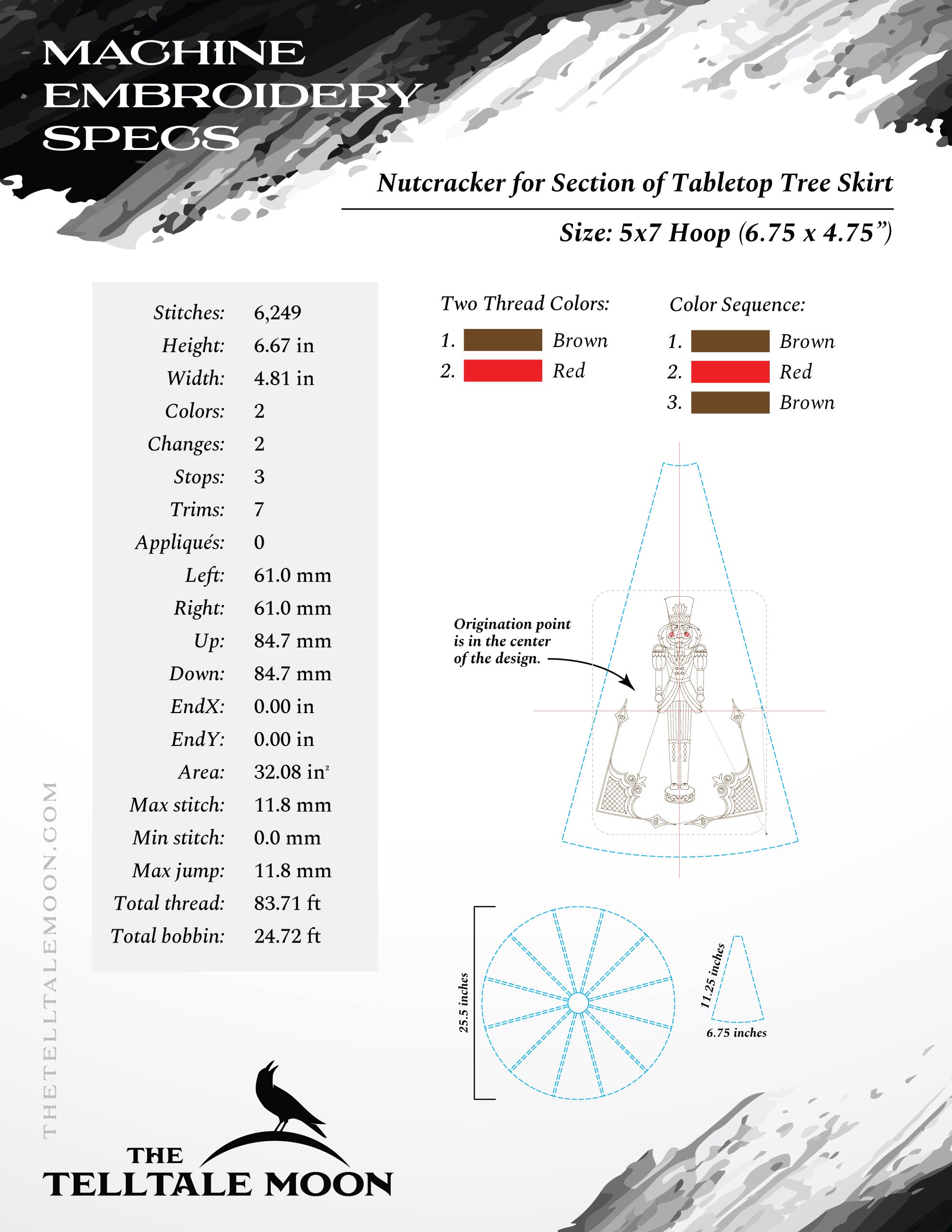Embroidery Set: Drawings of Four Nutcrackers, PLUS Pennant and Tree Skirt Artwork for Classic Decorating - 6x6, 5x7, and Larger Hoops