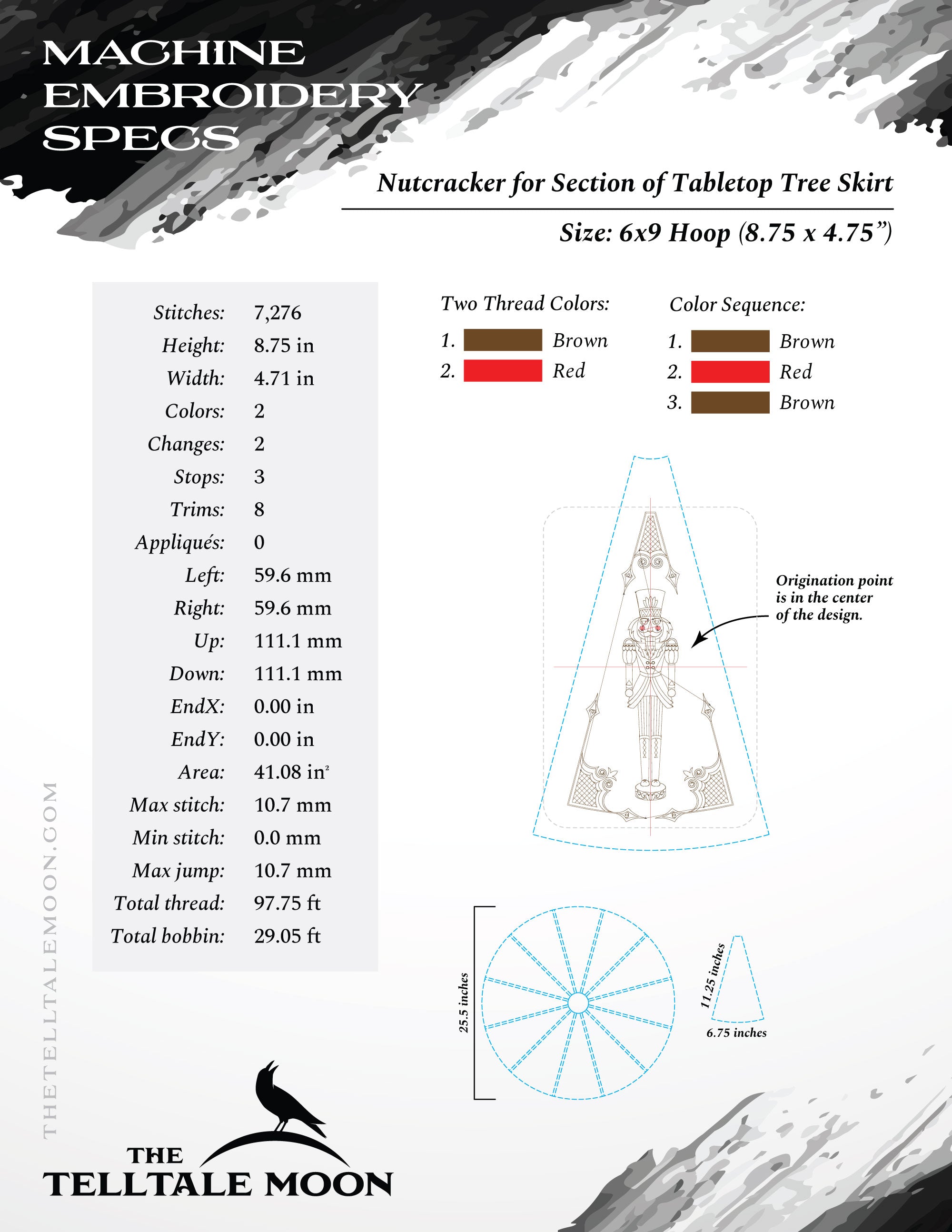 Embroidery Set: Drawings of Four Nutcrackers, PLUS Pennant and Tree Skirt Artwork for Classic Decorating - 6x6, 5x7, and Larger Hoops