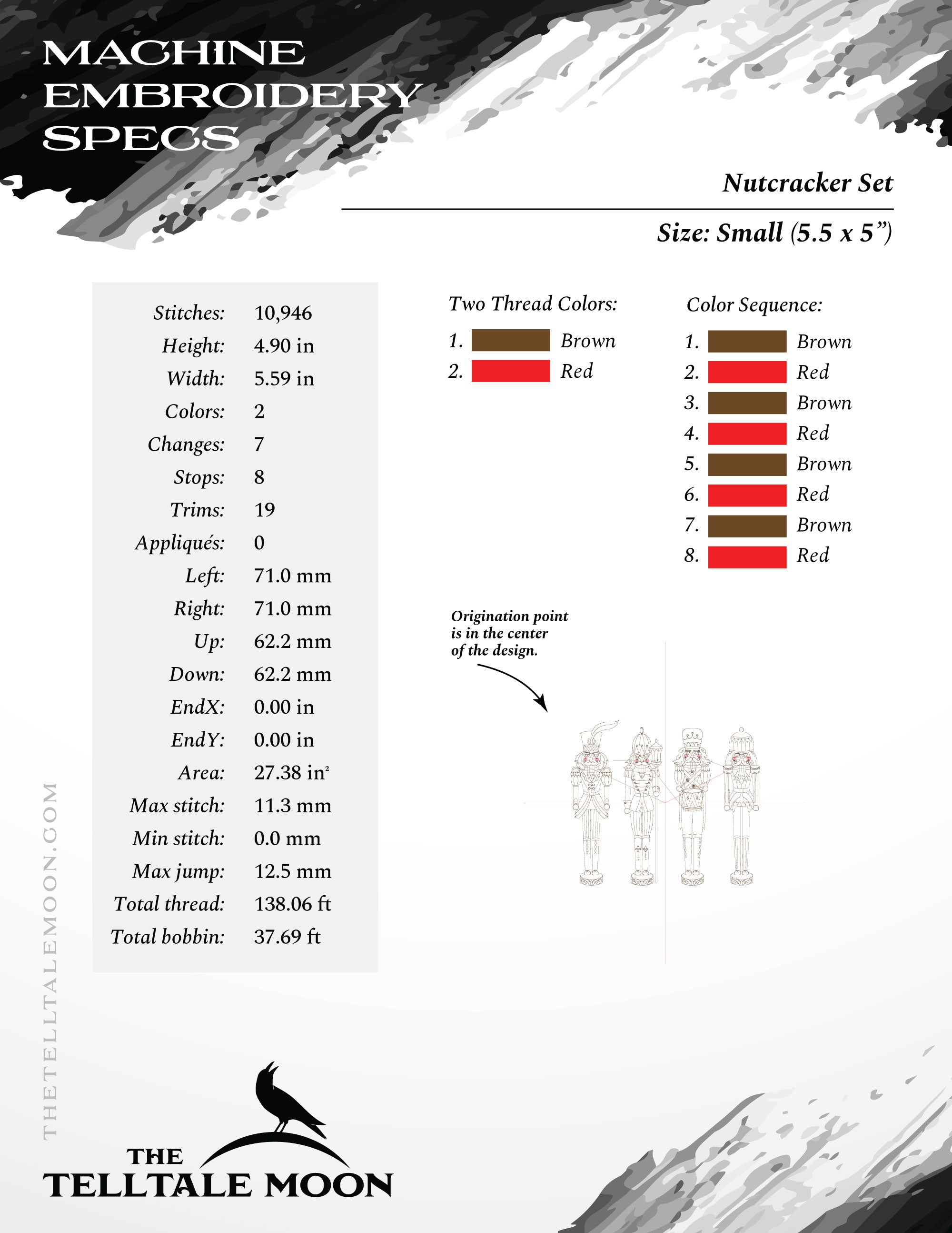 Embroidery Set: Drawings of Four Nutcrackers, PLUS Pennant and Tree Skirt Artwork for Classic Decorating - 6x6, 5x7, and Larger Hoops