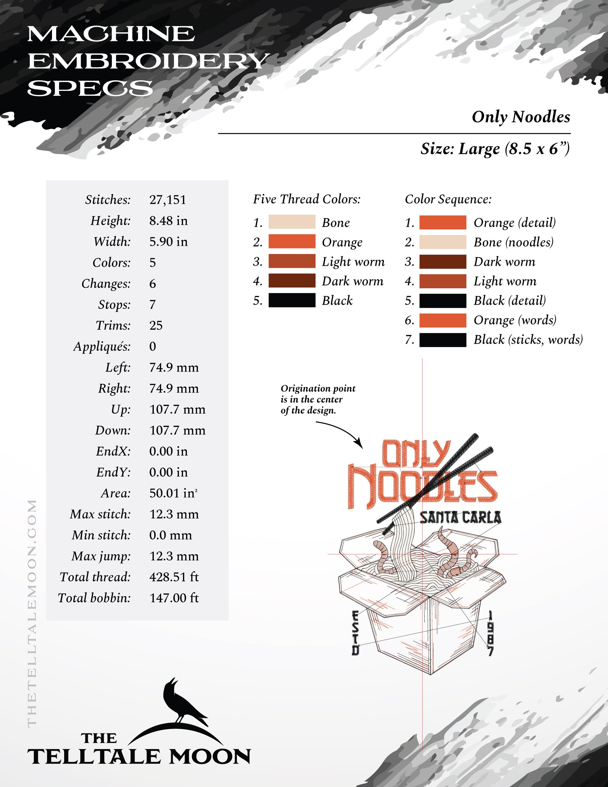 Embroidery Files: "They're Only Noodles, Michael" 1980s Horror Humor - Six Sizes 6 to 12 Inches Tall