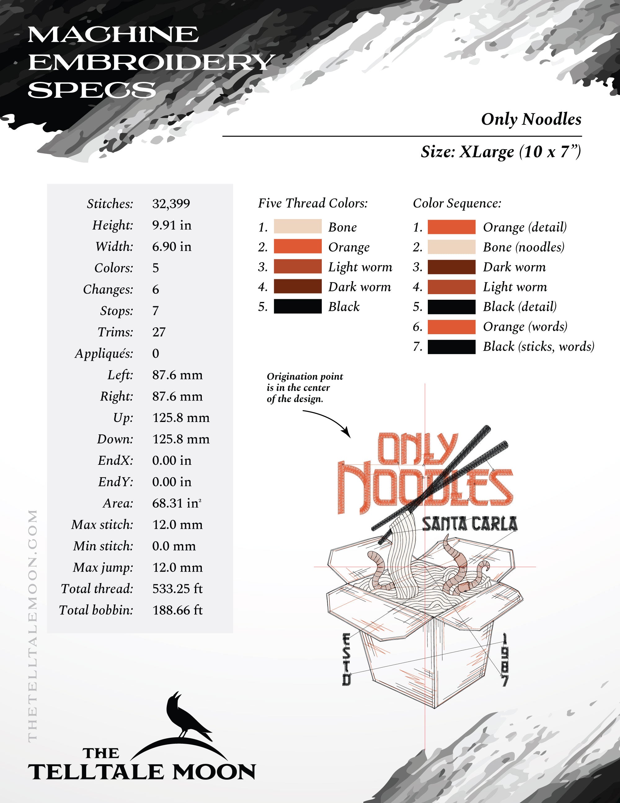 Embroidery Files: "They're Only Noodles, Michael" 1980s Horror Humor - Six Sizes 6 to 12 Inches Tall