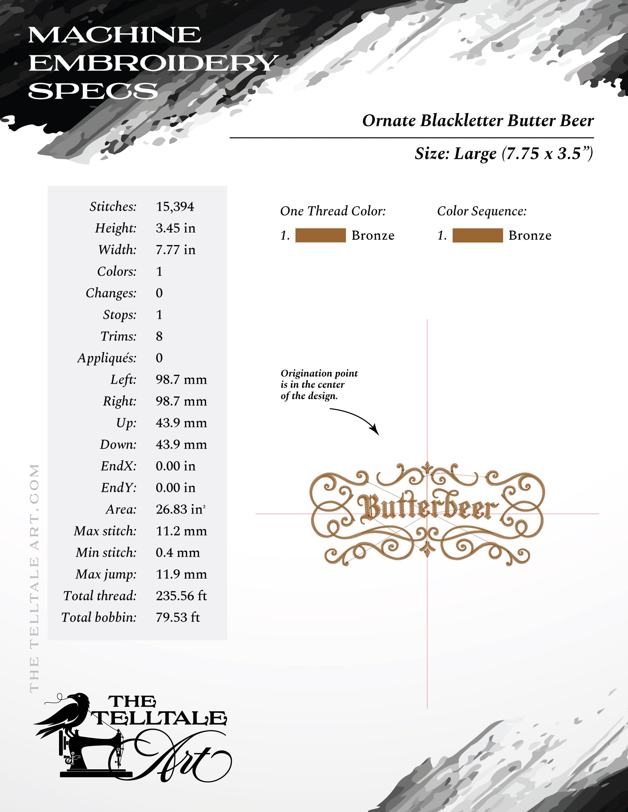 Ornate Blackletter Butter Beer Design - Six Sizes 6 to 11 Inches, Plus Drink Sleeve