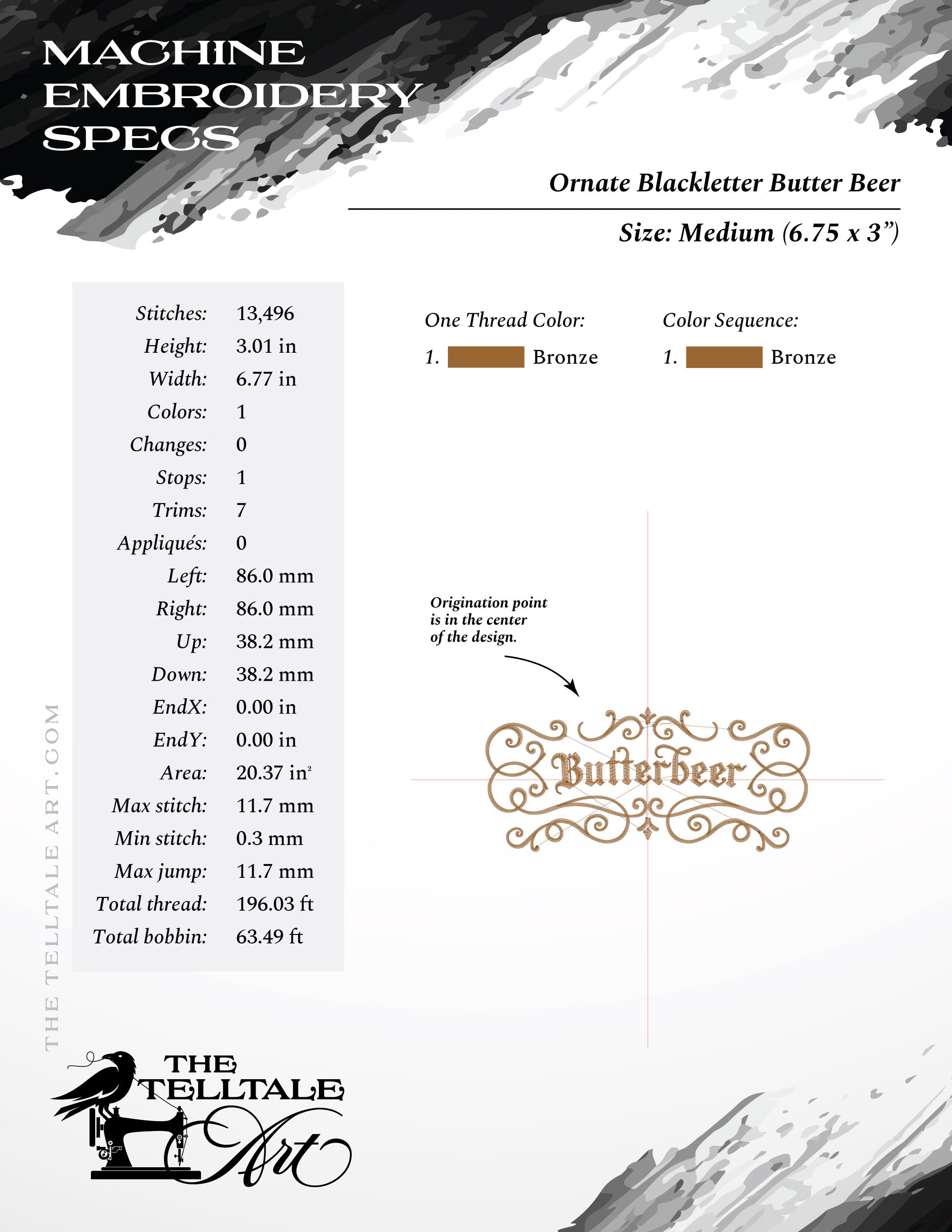 Ornate Blackletter Butter Beer Design - Six Sizes 6 to 11 Inches, Plus Drink Sleeve