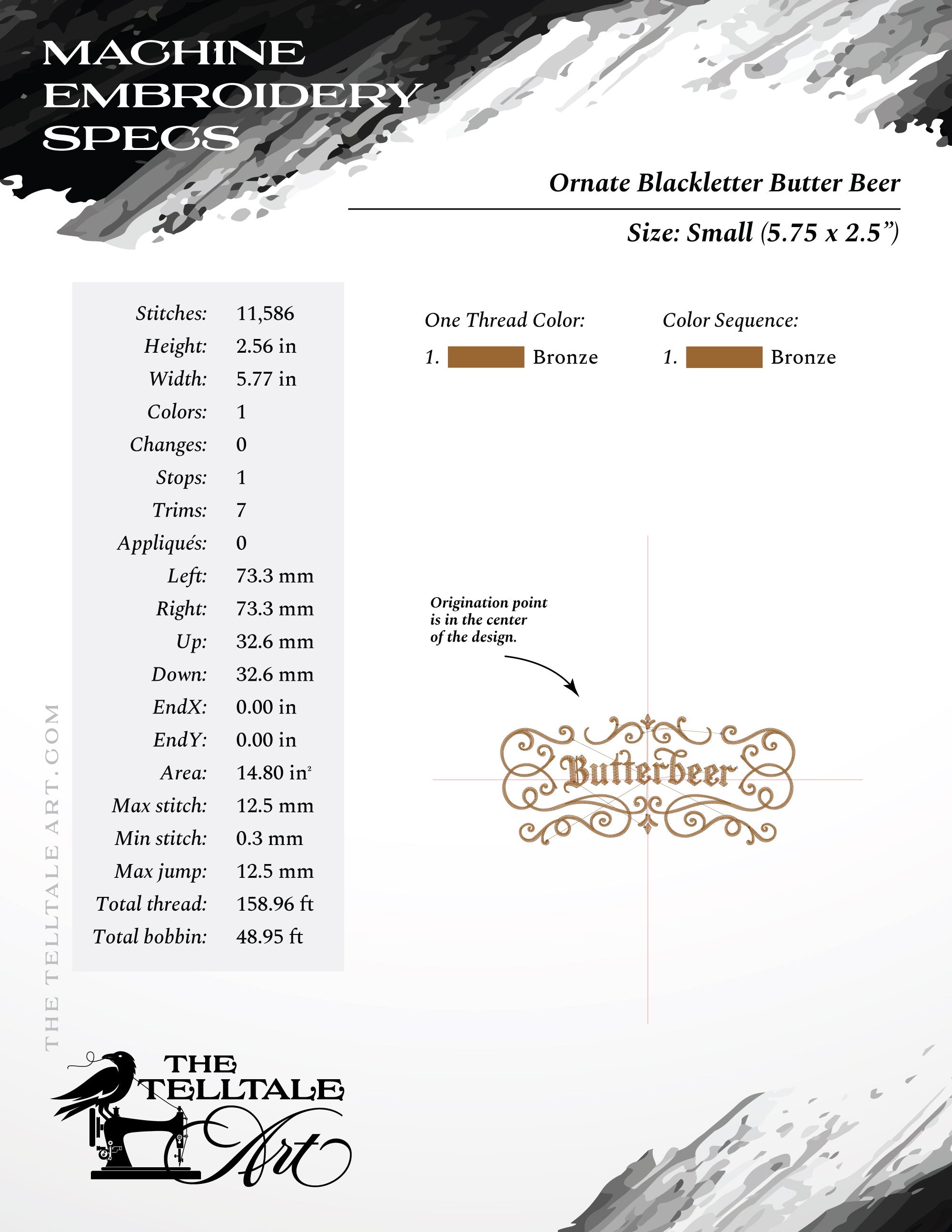 Ornate Blackletter Butter Beer Design - Six Sizes 6 to 11 Inches, Plus Drink Sleeve