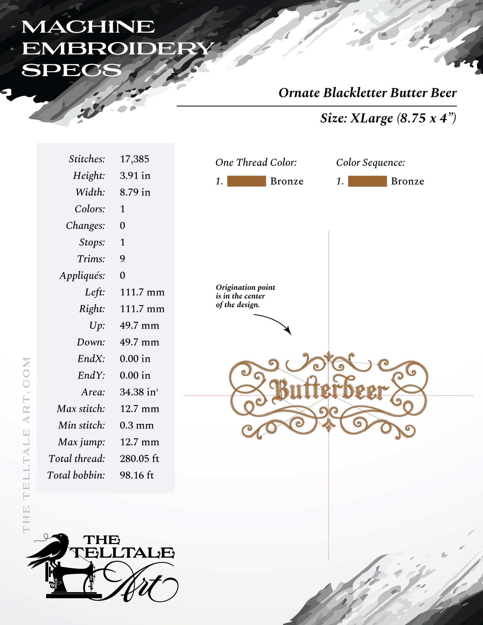 Ornate Blackletter Butter Beer Design - Six Sizes 6 to 11 Inches, Plus Drink Sleeve