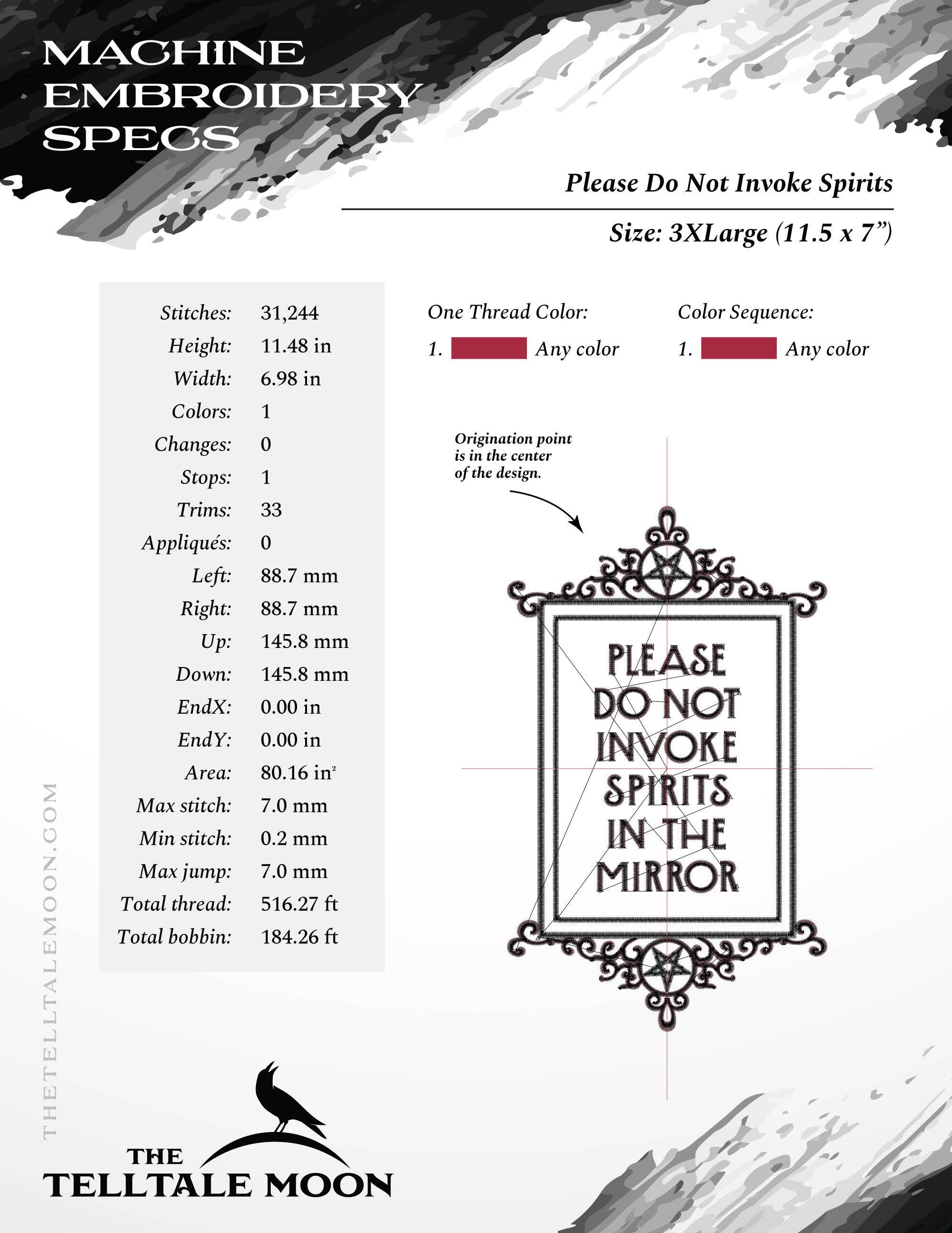 Embroidery: "Please Do Not Invoke Spirits to the Mirror" - Six Sizes Between 6 and 12 Inches Tall