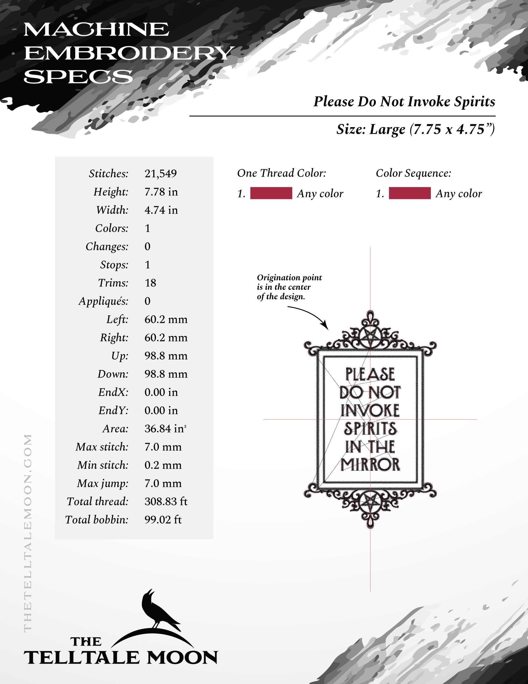 Embroidery: "Please Do Not Invoke Spirits to the Mirror" - Six Sizes Between 6 and 12 Inches Tall