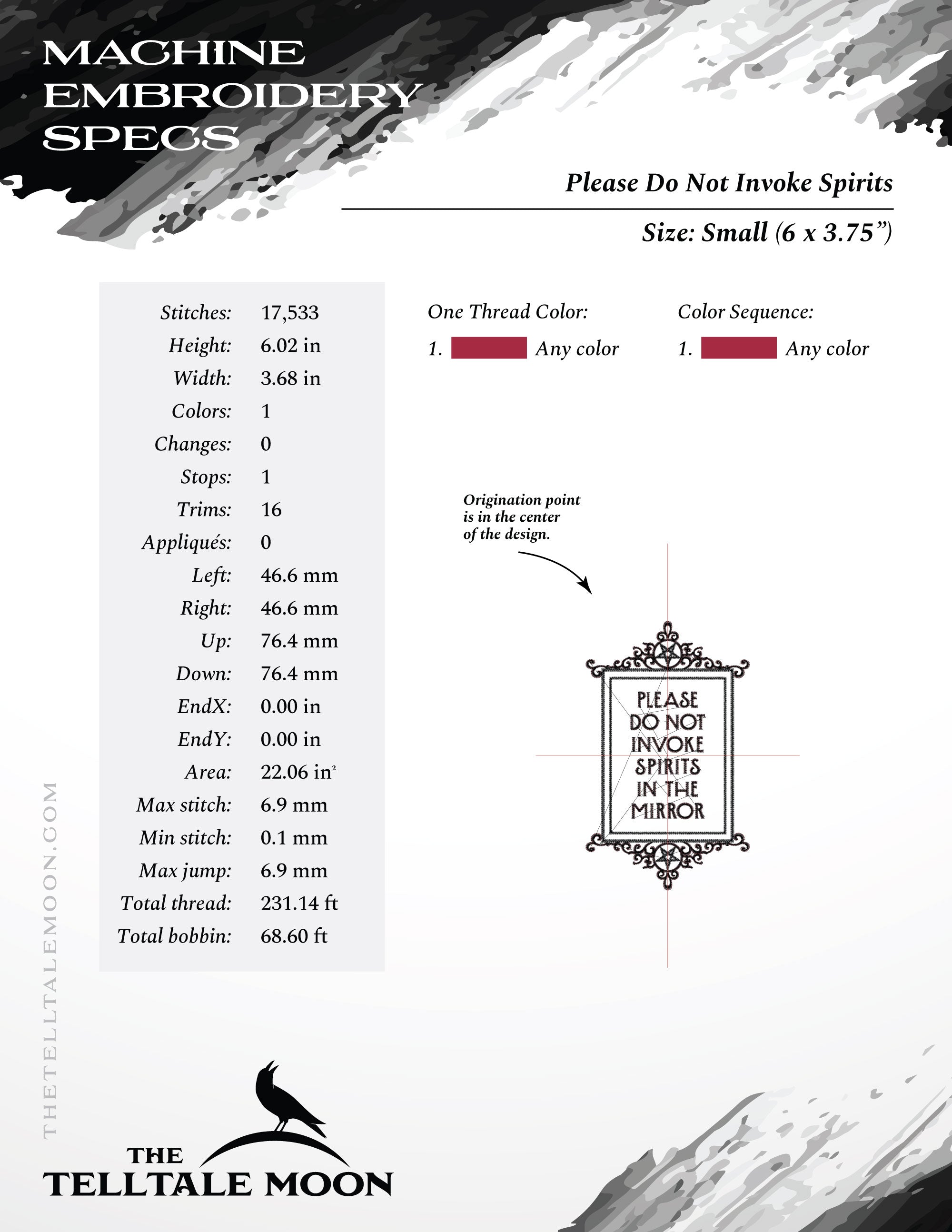 Embroidery: "Please Do Not Invoke Spirits to the Mirror" - Six Sizes Between 6 and 12 Inches Tall