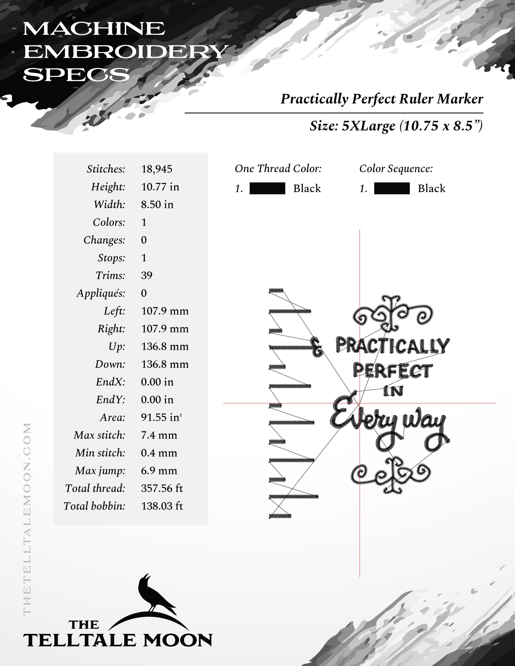 Embroidery: "Practically Perfect" Doodle - Seven Sizes Between 3.5 and 10.5 inches
