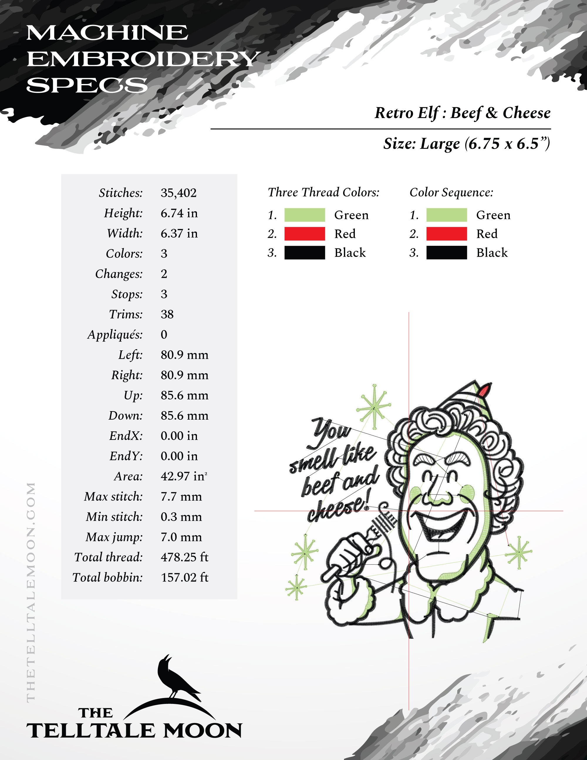 Embroidery: Retro Elf Design (Five Sizes Between 5 and 8 Inches, Three Colors)