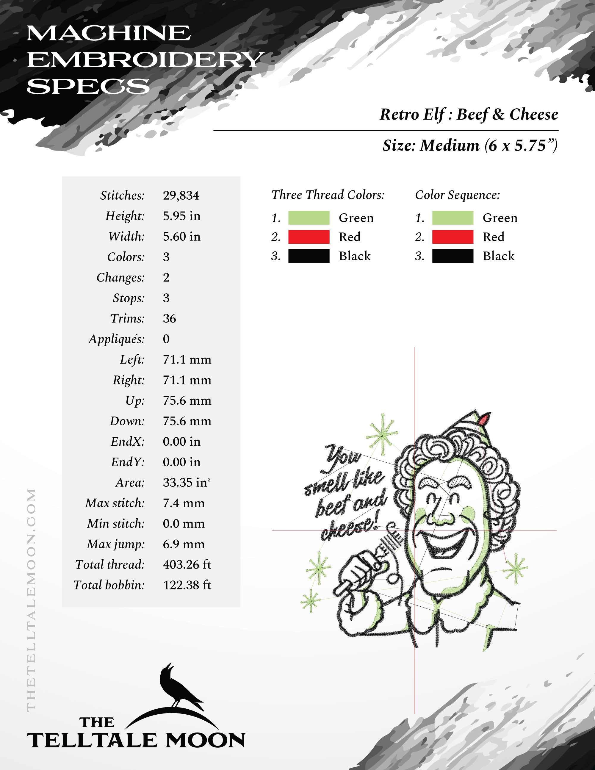 Embroidery: Retro Elf Design (Five Sizes Between 5 and 8 Inches, Three Colors)