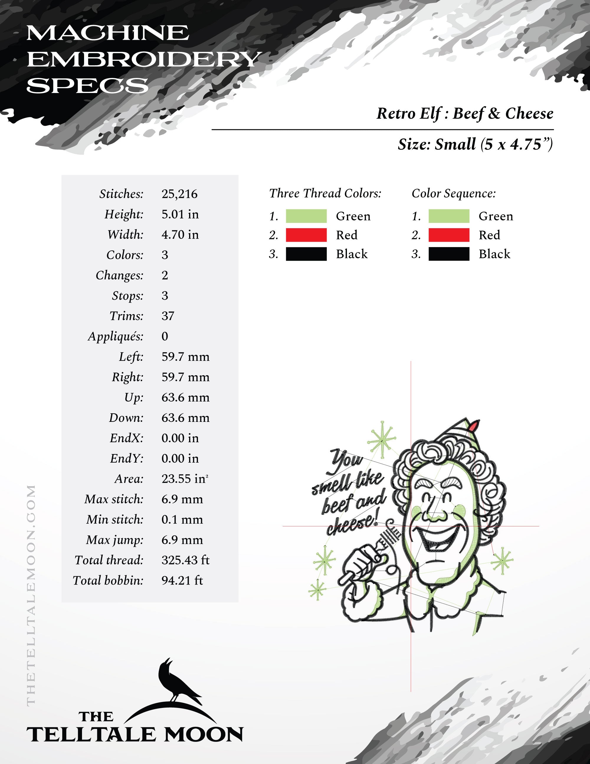 Embroidery: Retro Elf Design (Five Sizes Between 5 and 8 Inches, Three Colors)