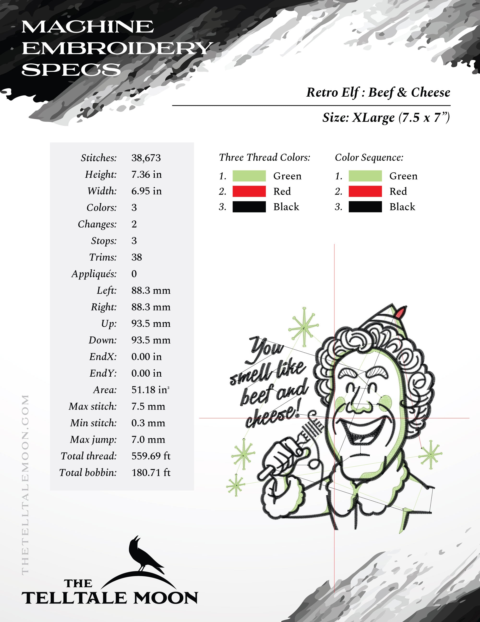 Embroidery: Retro Elf Design (Five Sizes Between 5 and 8 Inches, Three Colors)