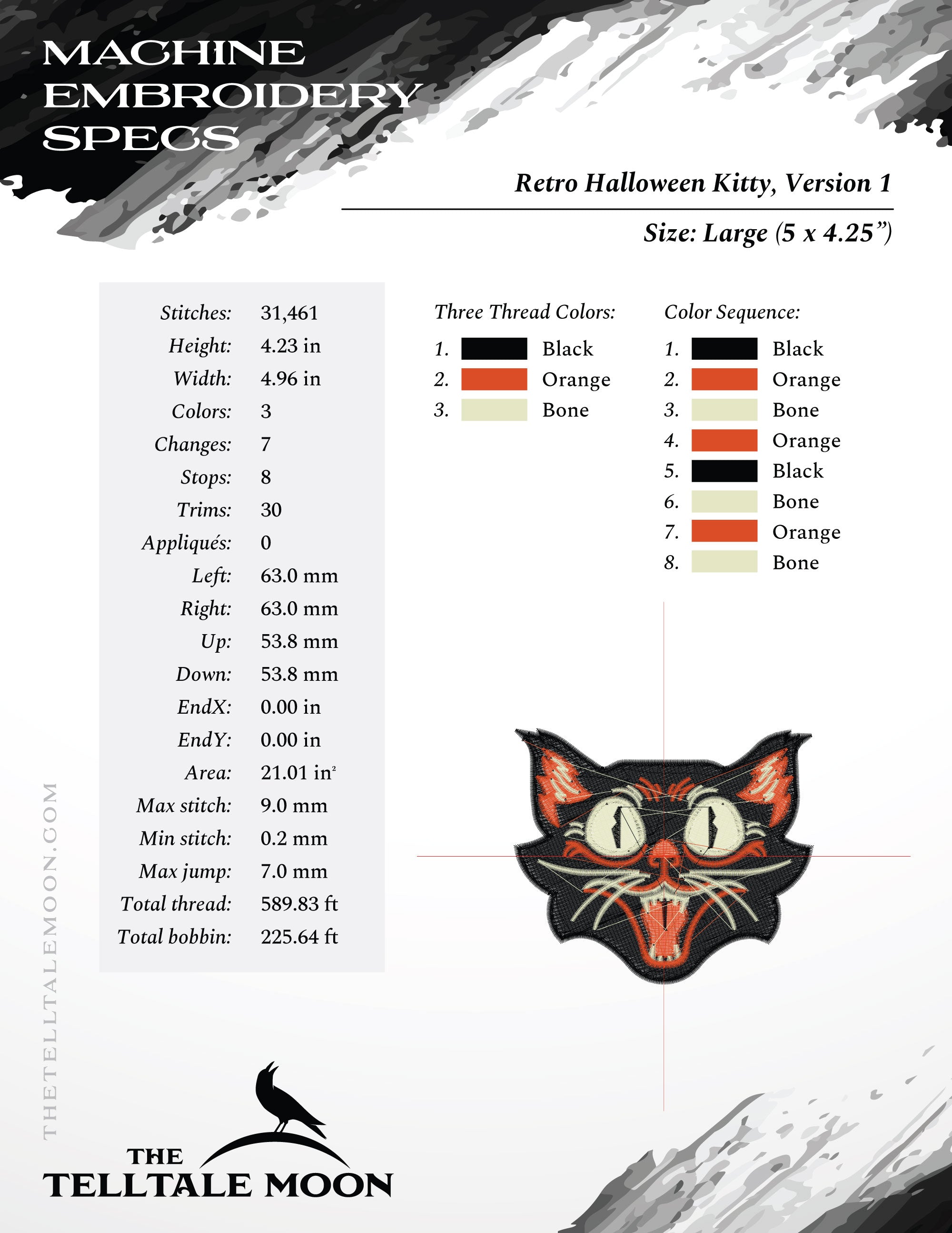 Embroidery: Retro Halloween Cat Set v.1 Includes Both the Design and the Pennant Embroidery