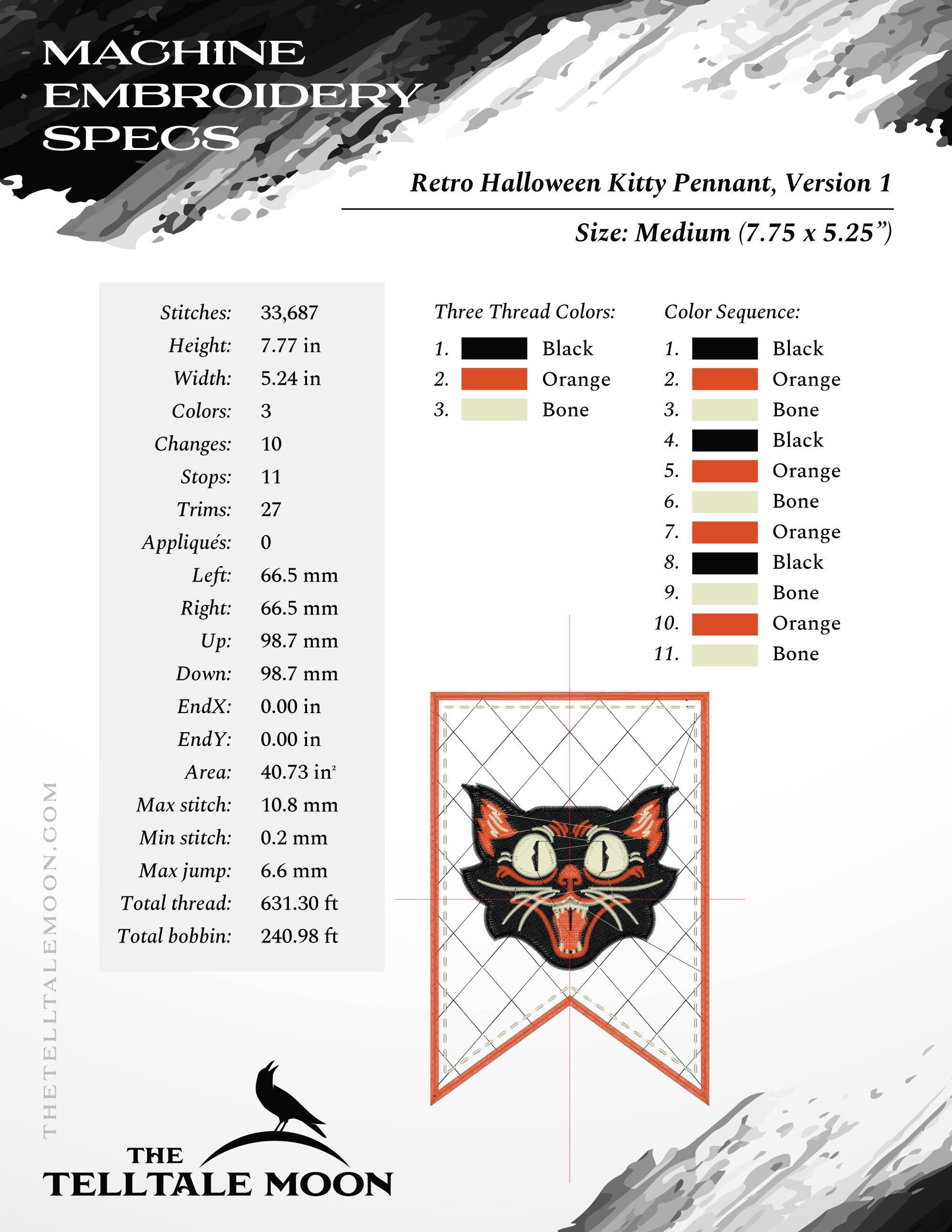 Embroidery: Retro Halloween Cat Set v.1 Includes Both the Design and the Pennant Embroidery