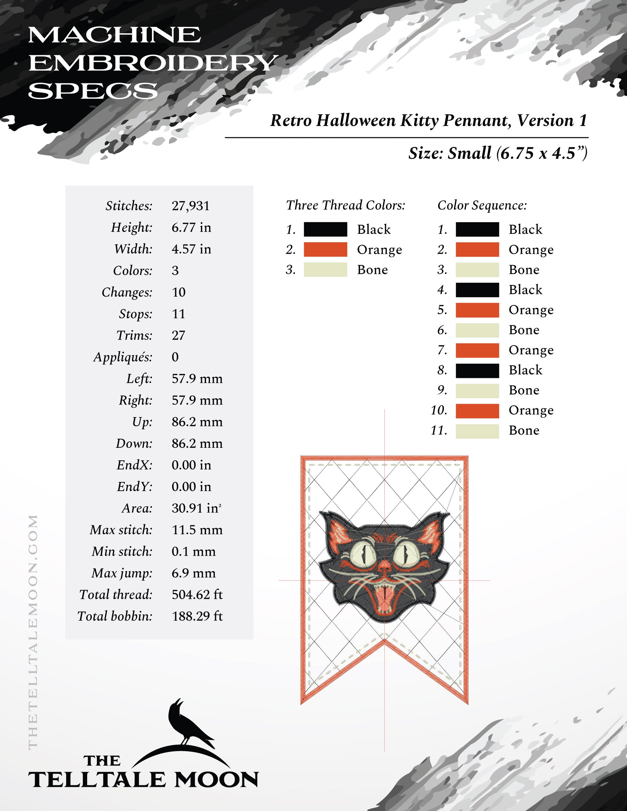 Embroidery: Retro Halloween Cat Set v.1 Includes Both the Design and the Pennant Embroidery