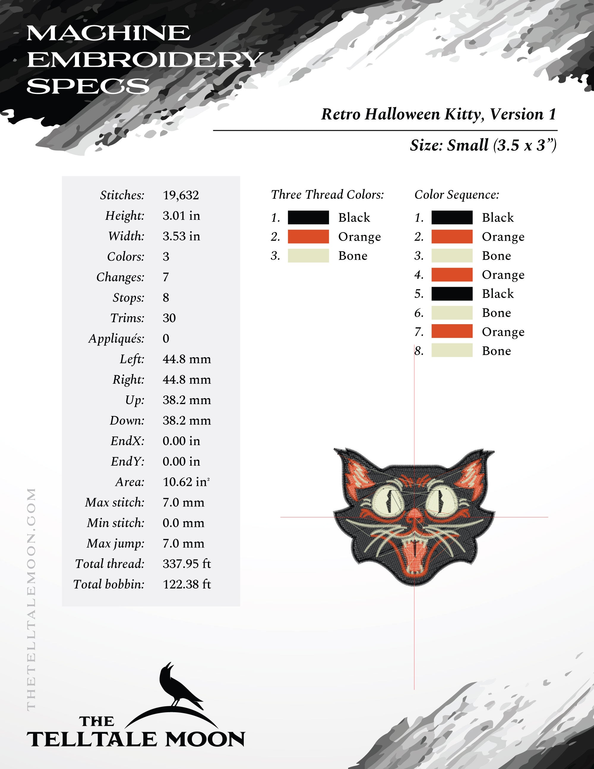Embroidery: Retro Halloween Cat Set v.1 Includes Both the Design and the Pennant Embroidery