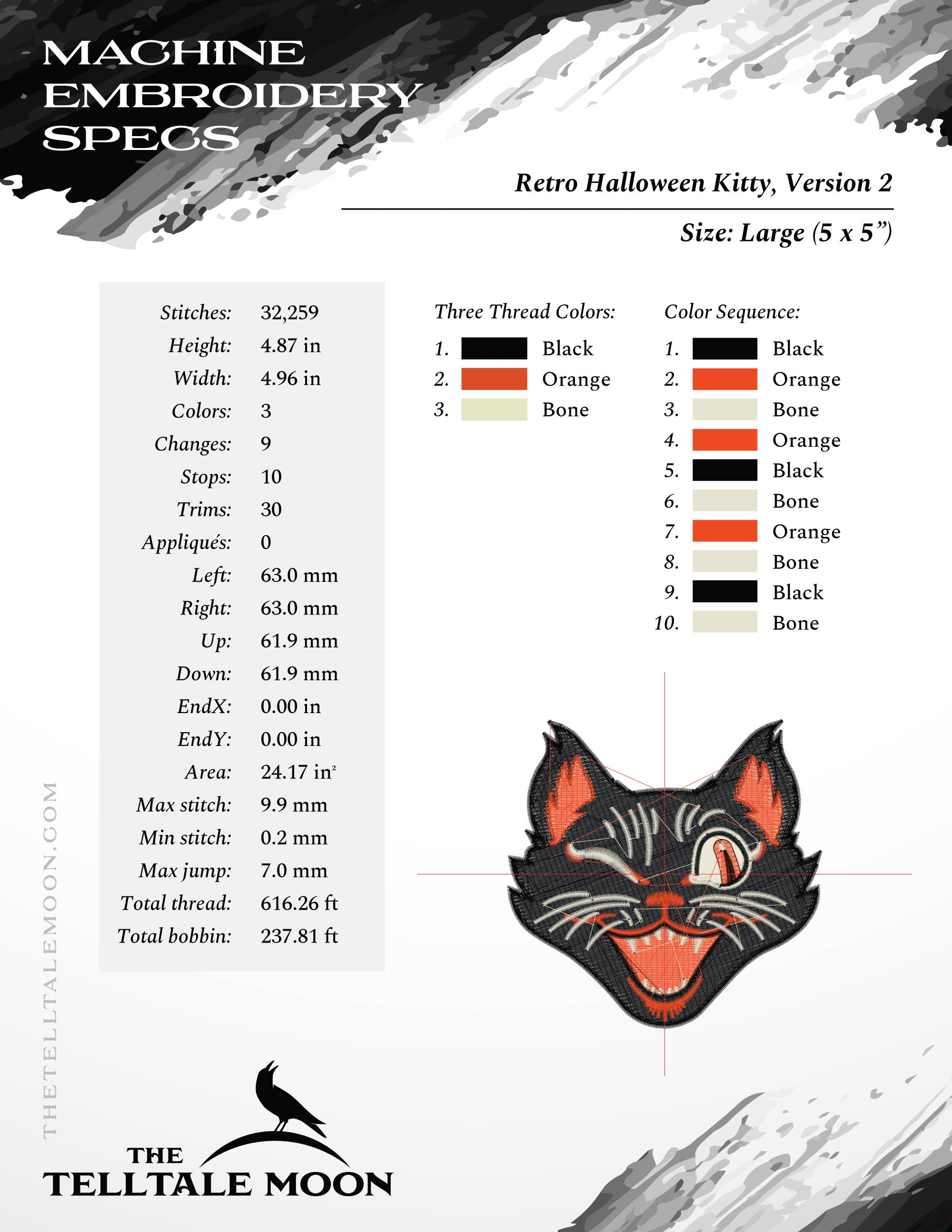 Embroidery: Retro Halloween Cat Set v.2, Includes Both the Design and the Pennant Embroidery (Copy)