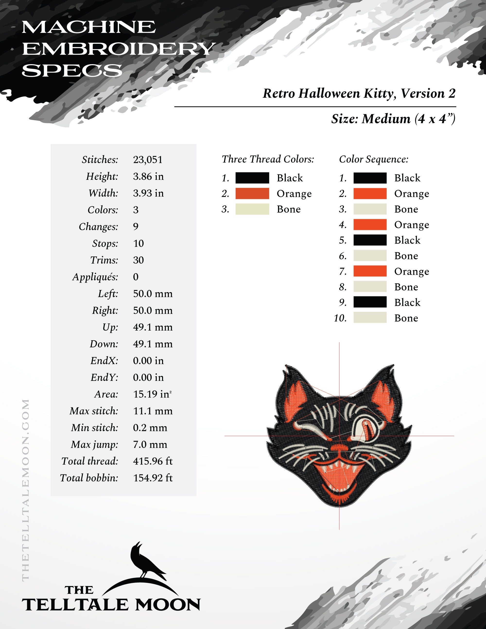 Embroidery: Retro Halloween Cat Set v.2, Includes Both the Design and the Pennant Embroidery (Copy)