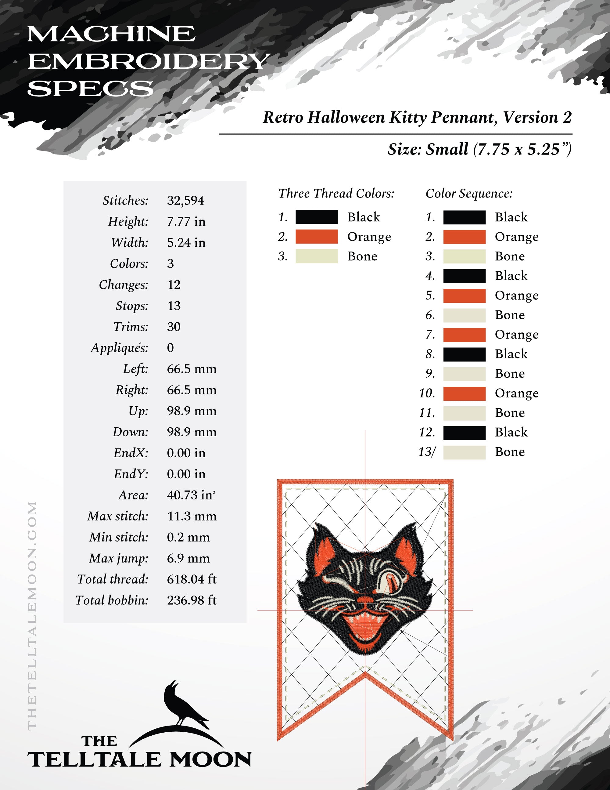 Embroidery: Retro Halloween Cat Set v.2, Includes Both the Design and the Pennant Embroidery (Copy)