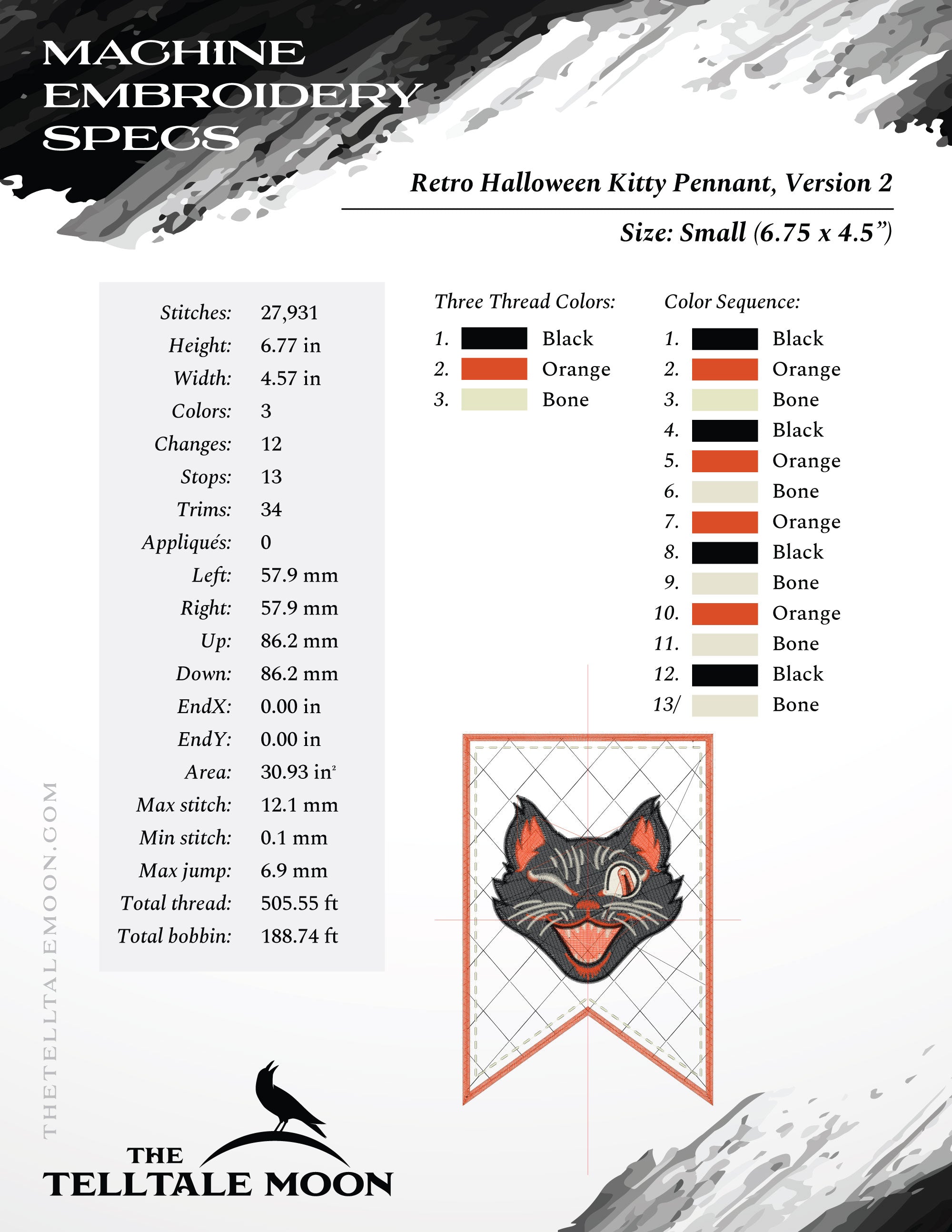 Embroidery: Retro Halloween Cat Set v.2, Includes Both the Design and the Pennant Embroidery (Copy)